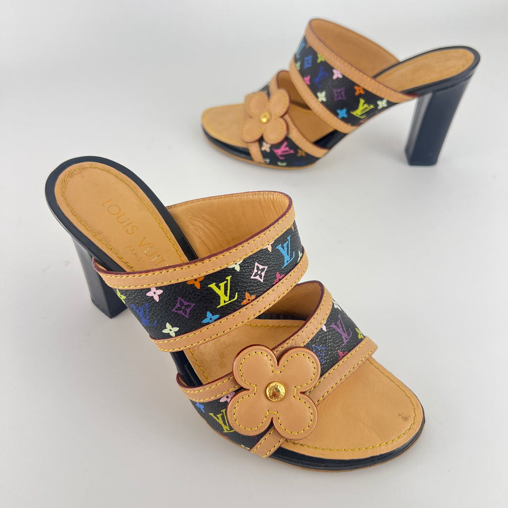 Louis Vuitton | Murakami Black Multicolor Canvas Leather Slide Mules (36.5)