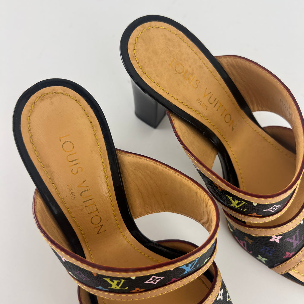 Louis Vuitton | Murakami Black Multicolor Canvas Leather Slide Mules (36.5)