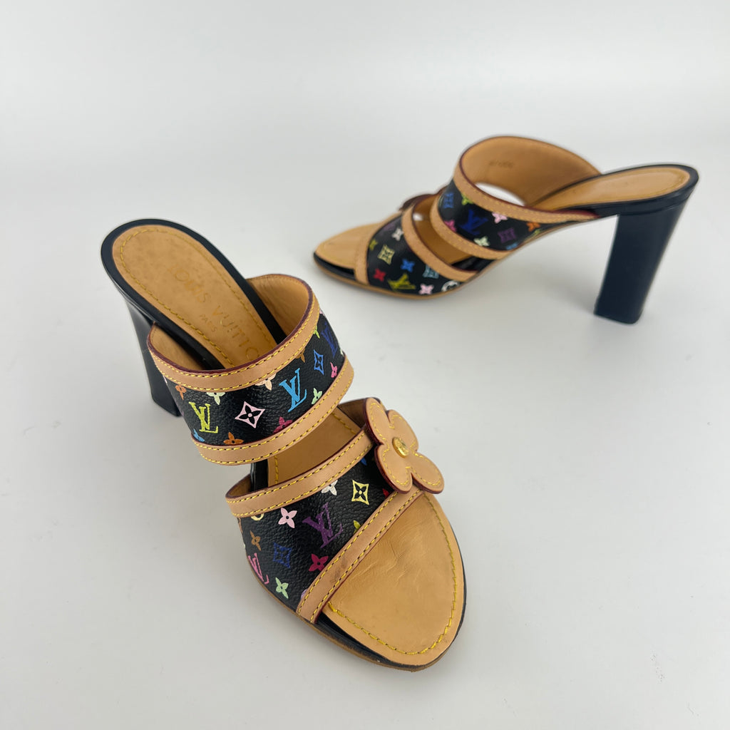 Louis Vuitton | Murakami Black Multicolor Canvas Leather Slide Mules (36.5)