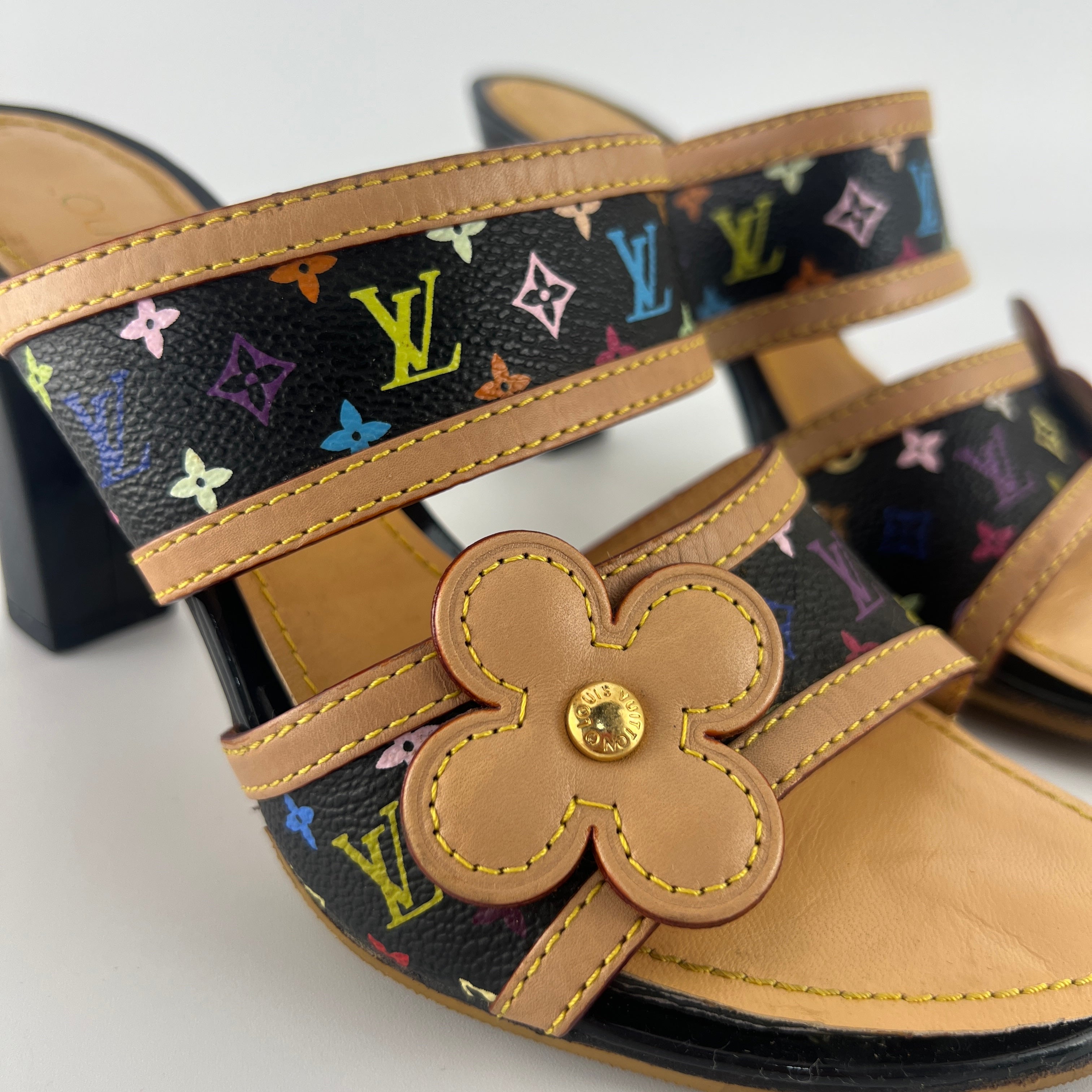 Louis Vuitton | Murakami Black Multicolor Canvas Leather Slide Mules (36.5)