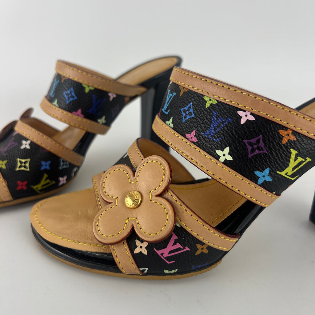 Louis Vuitton | Murakami Black Multicolor Canvas Leather Slide Mules (36.5)