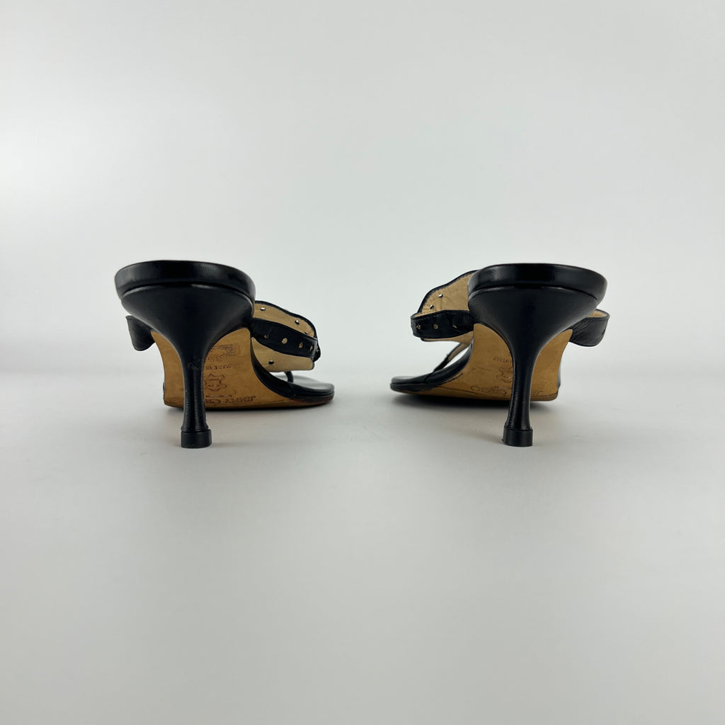 Jimmy Choo | Vintage Black Leather Thong White Stone Sandal Slide (35.5)