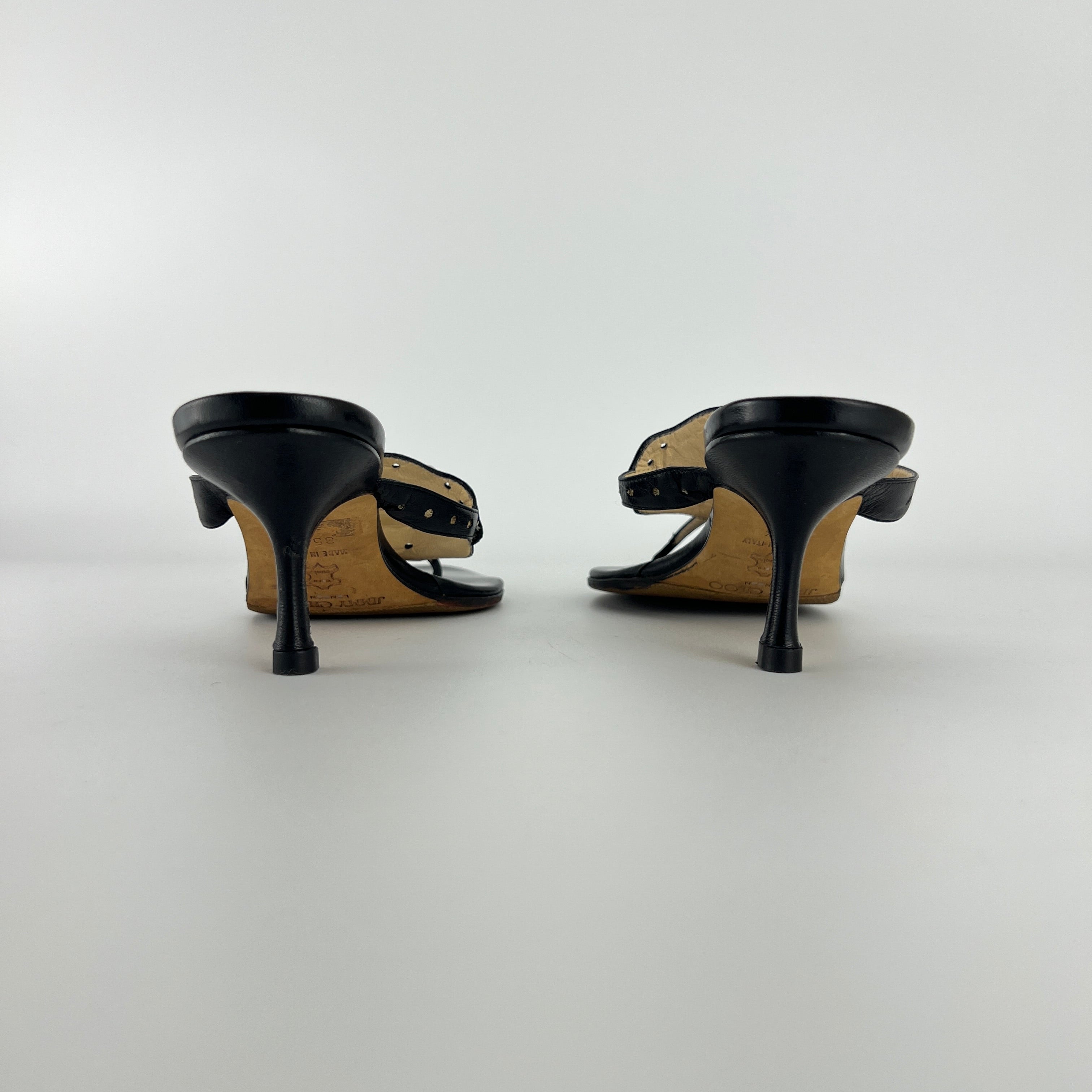 Jimmy Choo | Vintage Black Leather Thong White Stone Sandal Slide (35.5)