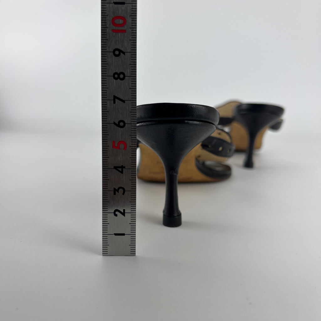 Jimmy Choo | Vintage Black Leather Thong White Stone Sandal Slide (35.5)