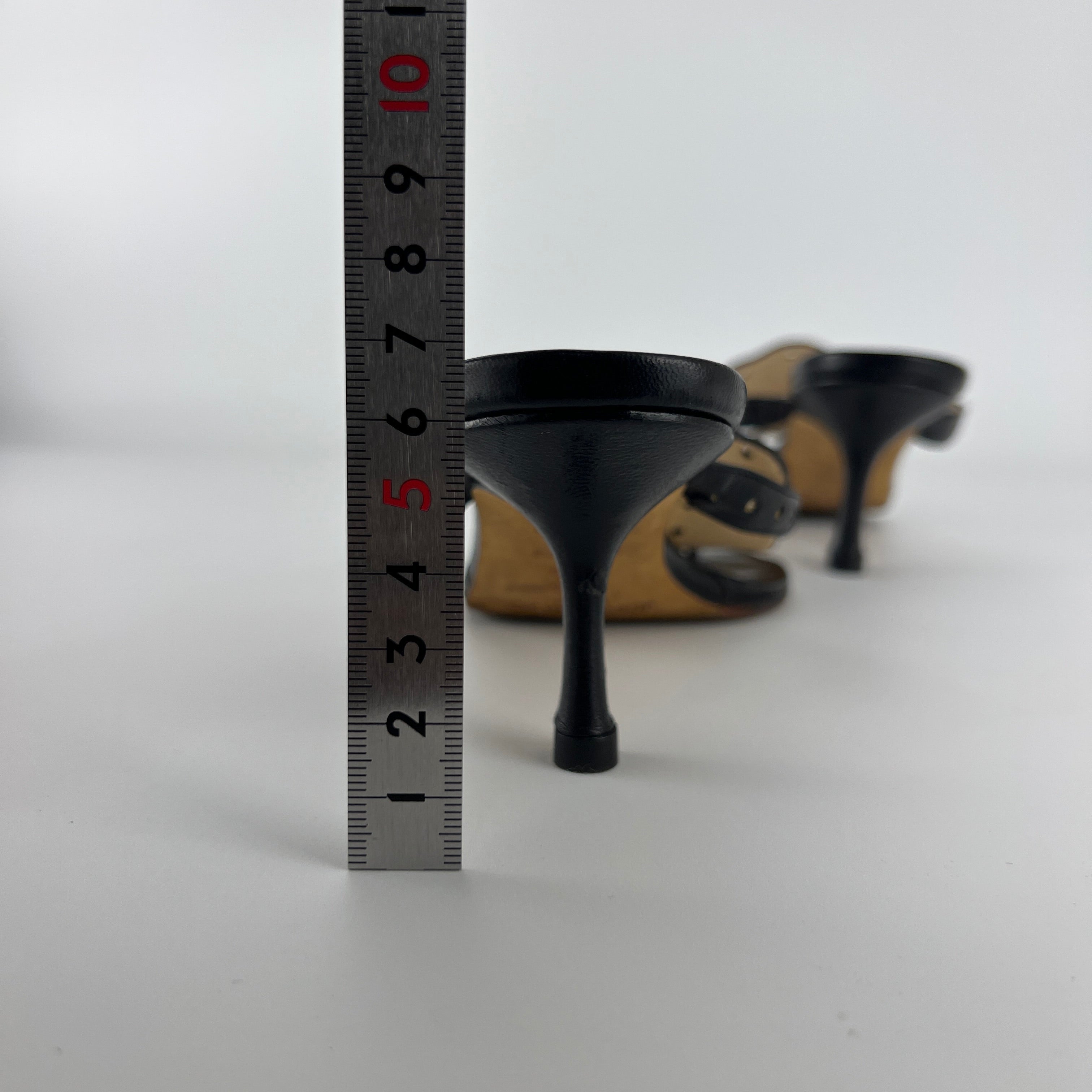Jimmy Choo | Vintage Black Leather Thong White Stone Sandal Slide (35.5)