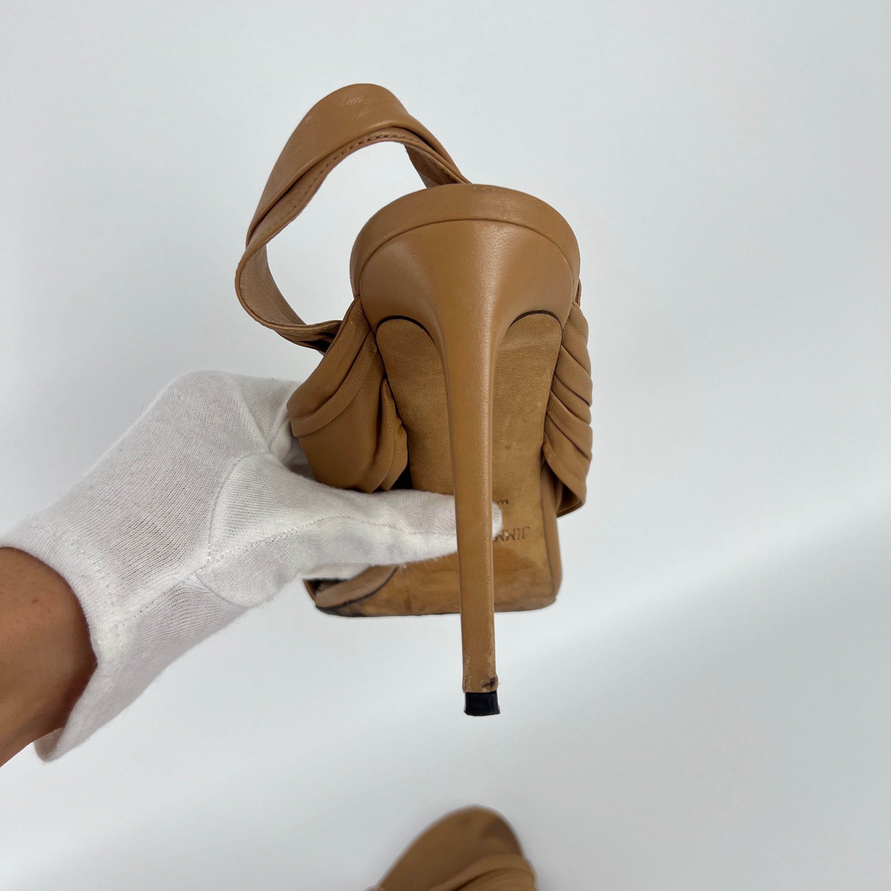Jimmy Choo | Tan Camel Leather Wrap Slingback Stiletto Sandal Heels (40)