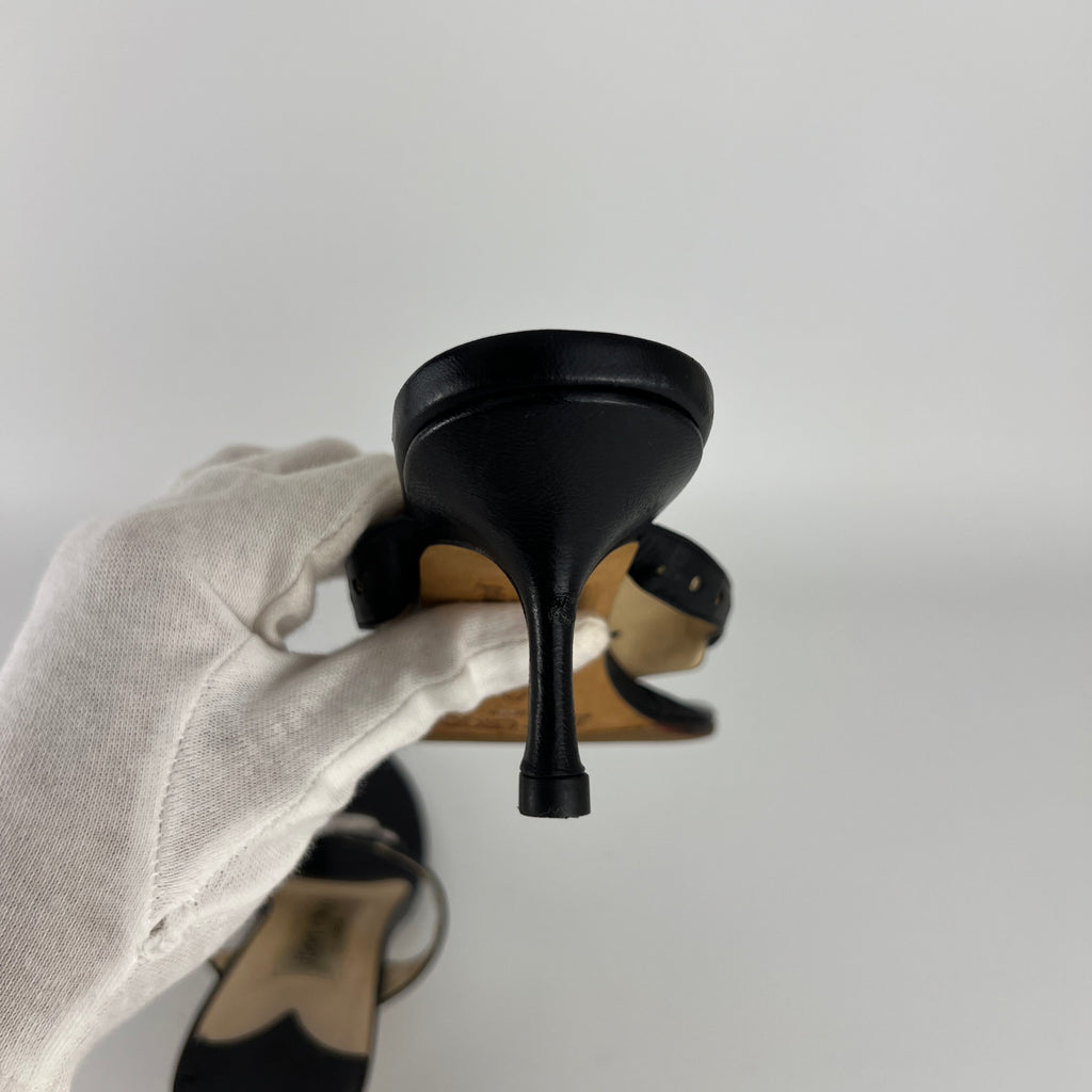 Jimmy Choo | Vintage Black Leather Thong White Stone Sandal Slide (35.5)
