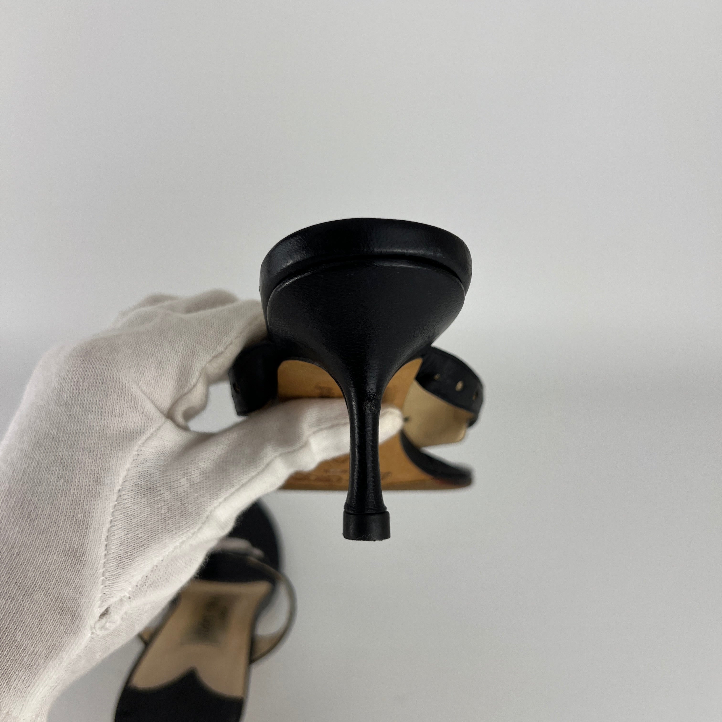 Jimmy Choo | Vintage Black Leather Thong White Stone Sandal Slide (35.5)