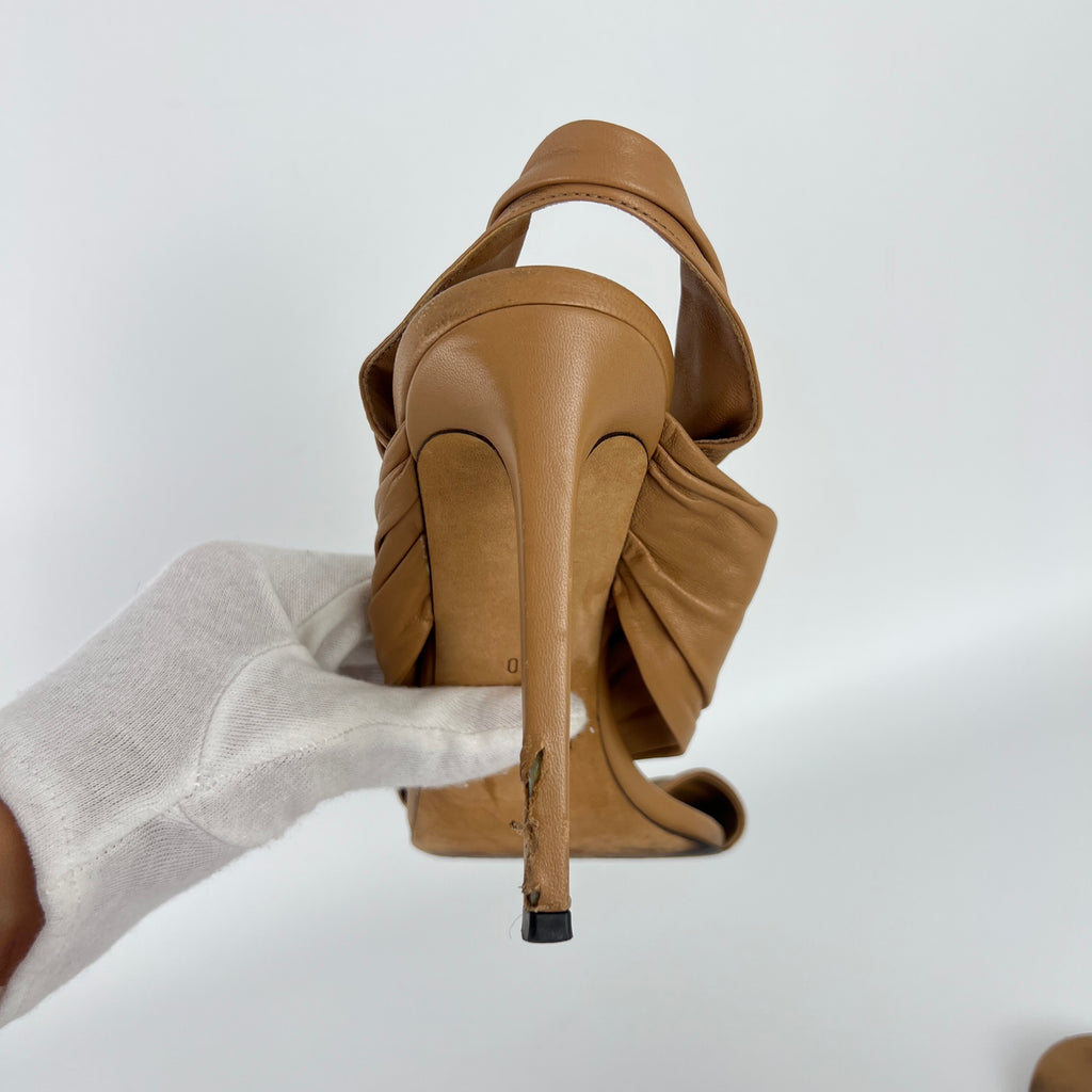 Jimmy Choo | Tan Camel Leather Wrap Slingback Stiletto Sandal Heels (40)