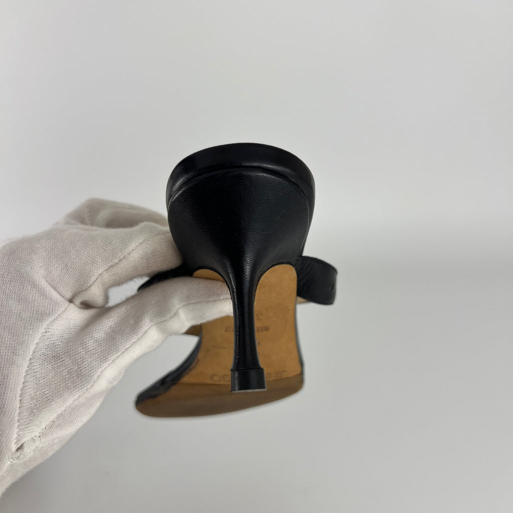 Jimmy Choo | Vintage Black Leather Thong White Stone Sandal Slide (35.5)