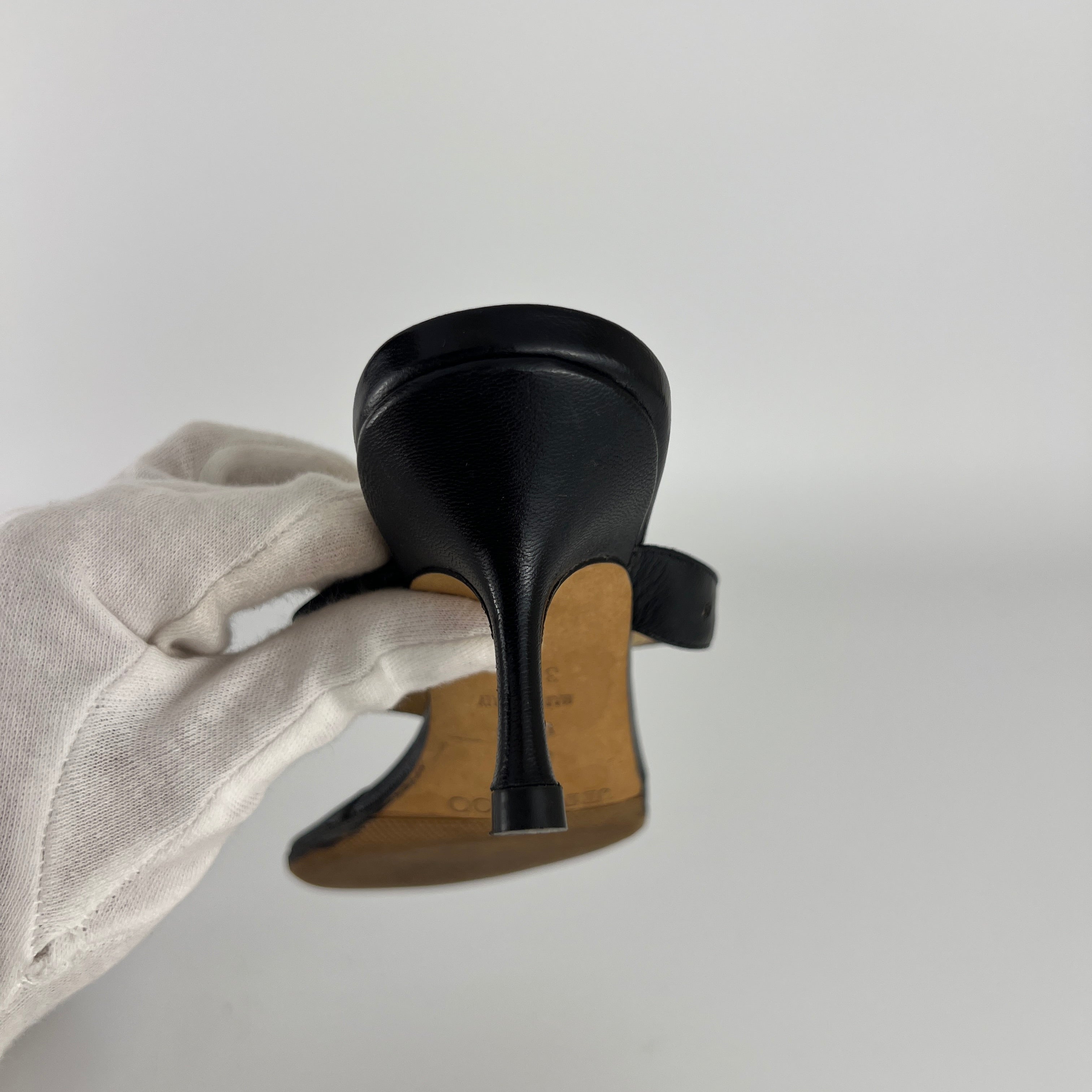 Jimmy Choo | Vintage Black Leather Thong White Stone Sandal Slide (35.5)