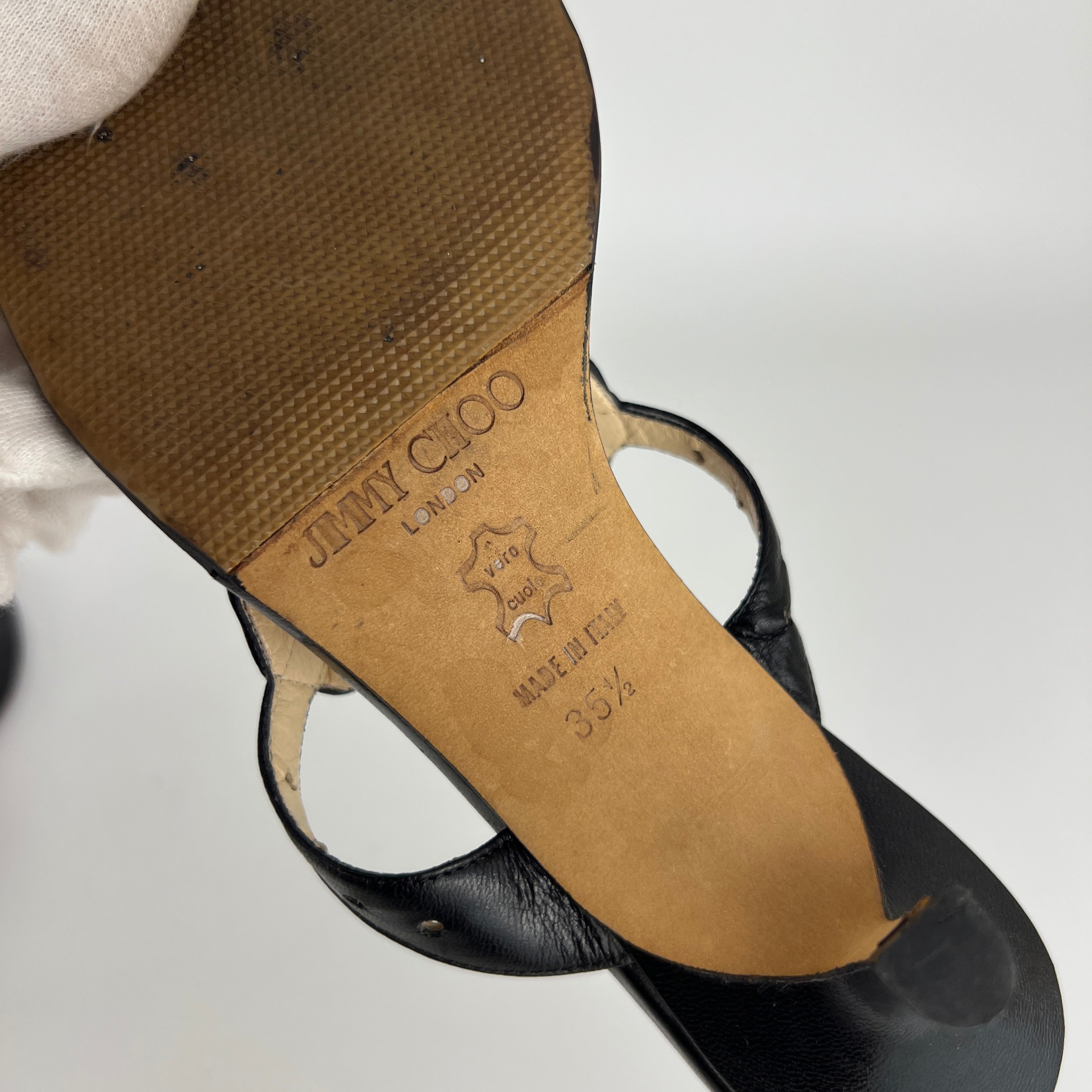 Jimmy Choo | Vintage Black Leather Thong White Stone Sandal Slide (35.5)
