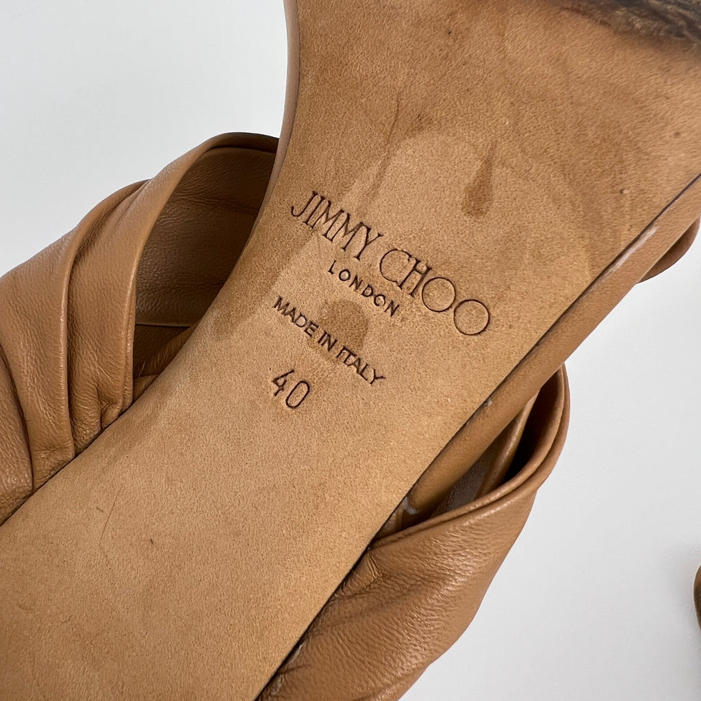 Jimmy Choo | Tan Camel Leather Wrap Slingback Stiletto Sandal Heels (40)