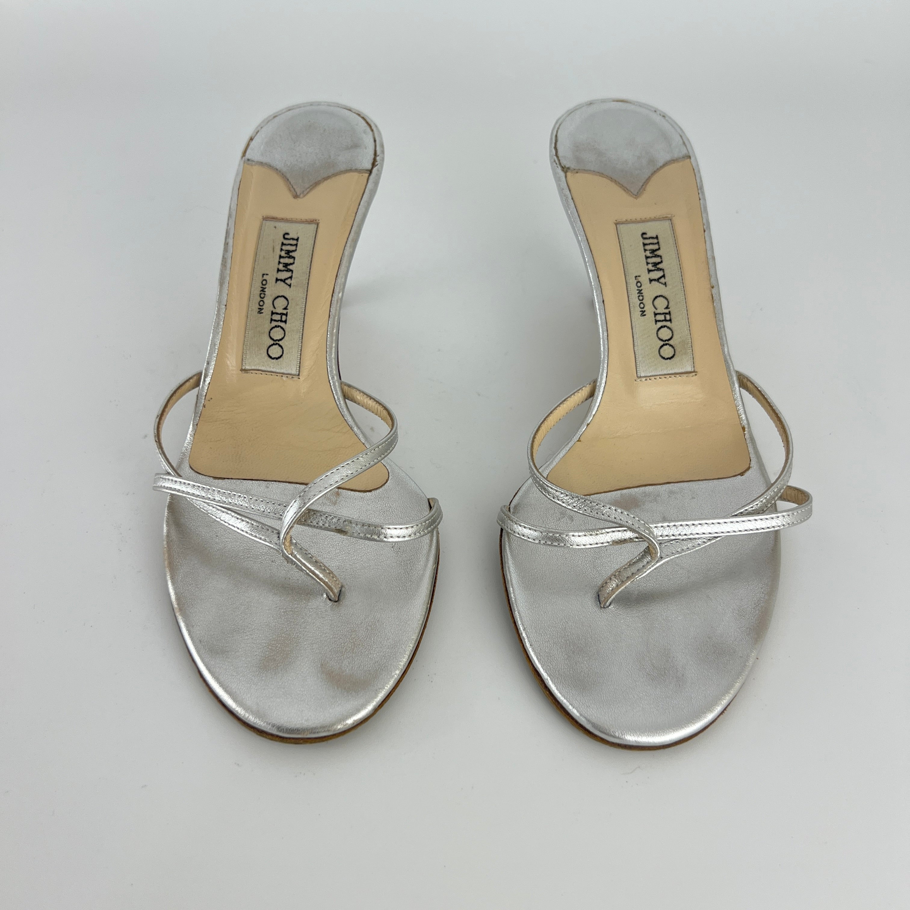Jimmy Choo | Vintage Nimbus Metallic Silver Thong Strappy Sandal Slide Mules (35.5)