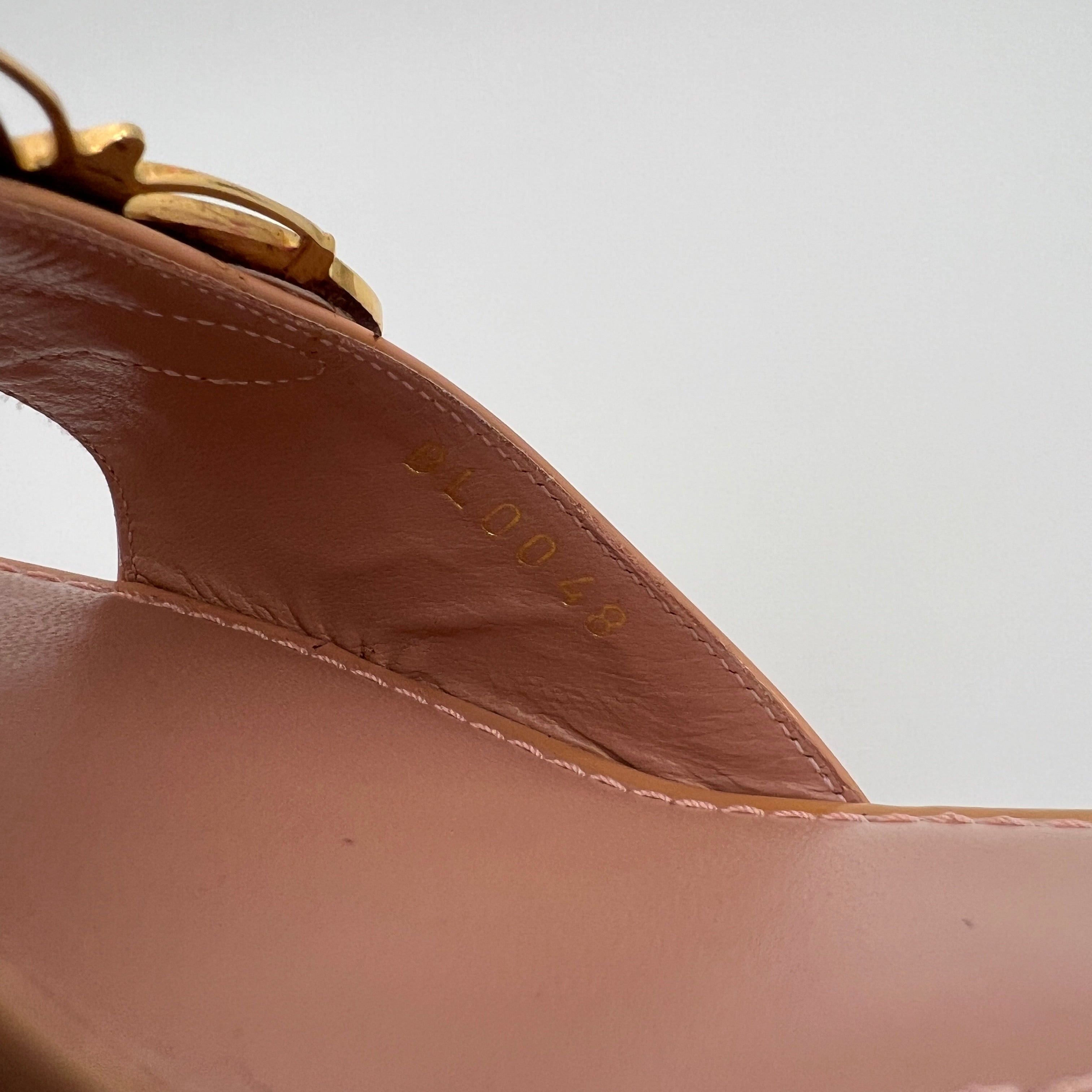 Louis Vuitton | Nude Pink Butterfly Logo Patent Leather Mules Unworn (35.5)