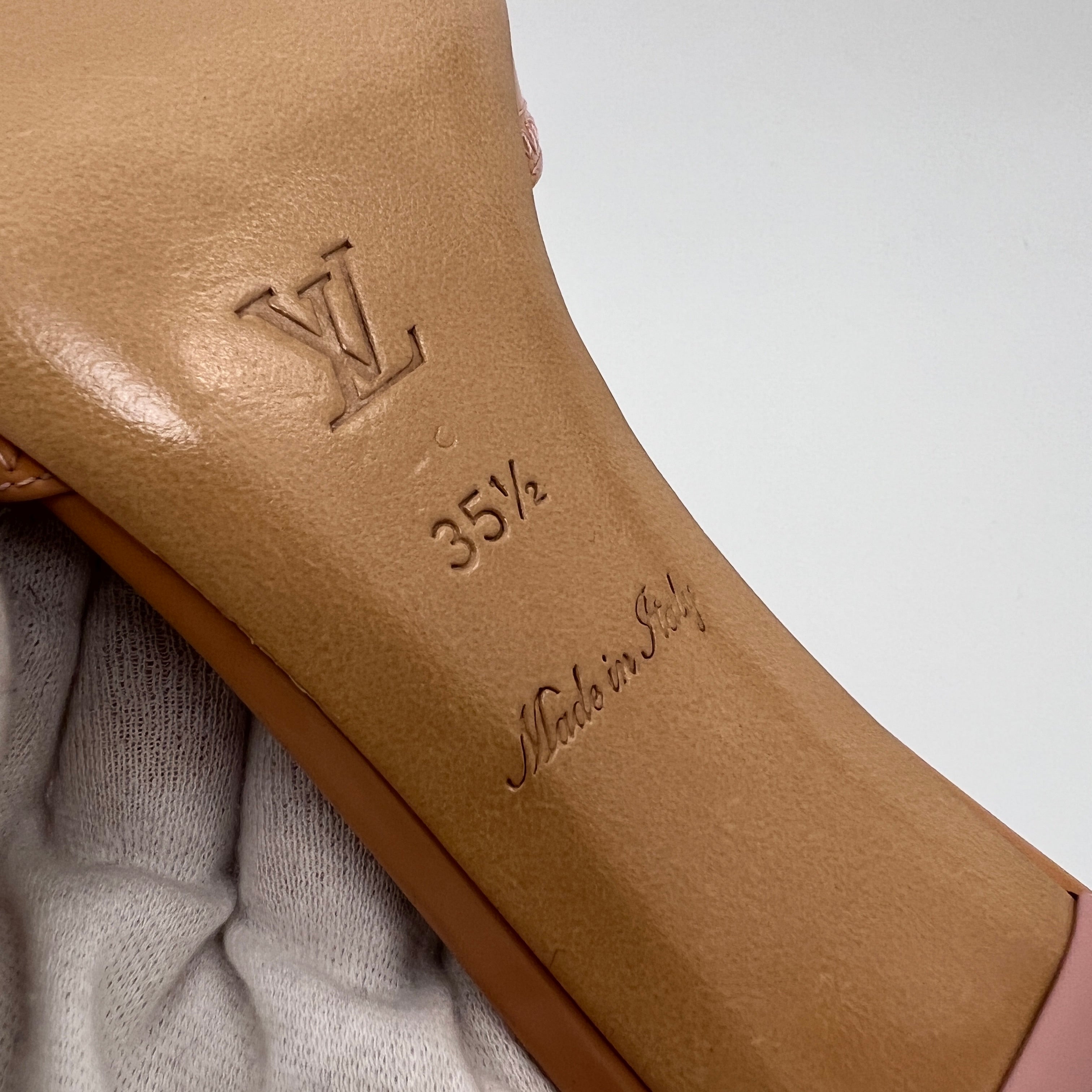 Louis Vuitton | Nude Pink Butterfly Logo Patent Leather Mules Unworn (35.5)