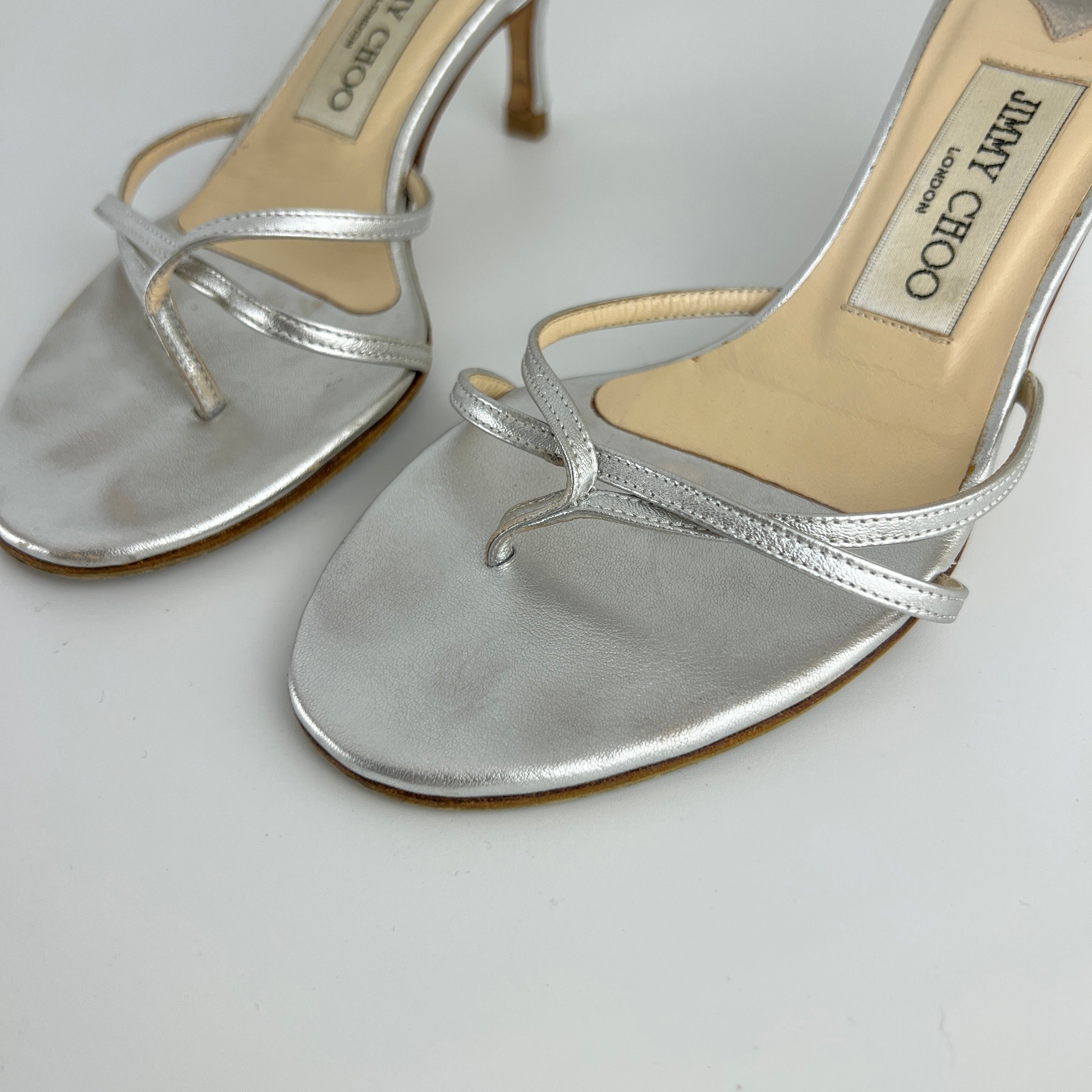 Jimmy Choo | Vintage Nimbus Metallic Silver Thong Strappy Sandal Slide Mules (35.5)