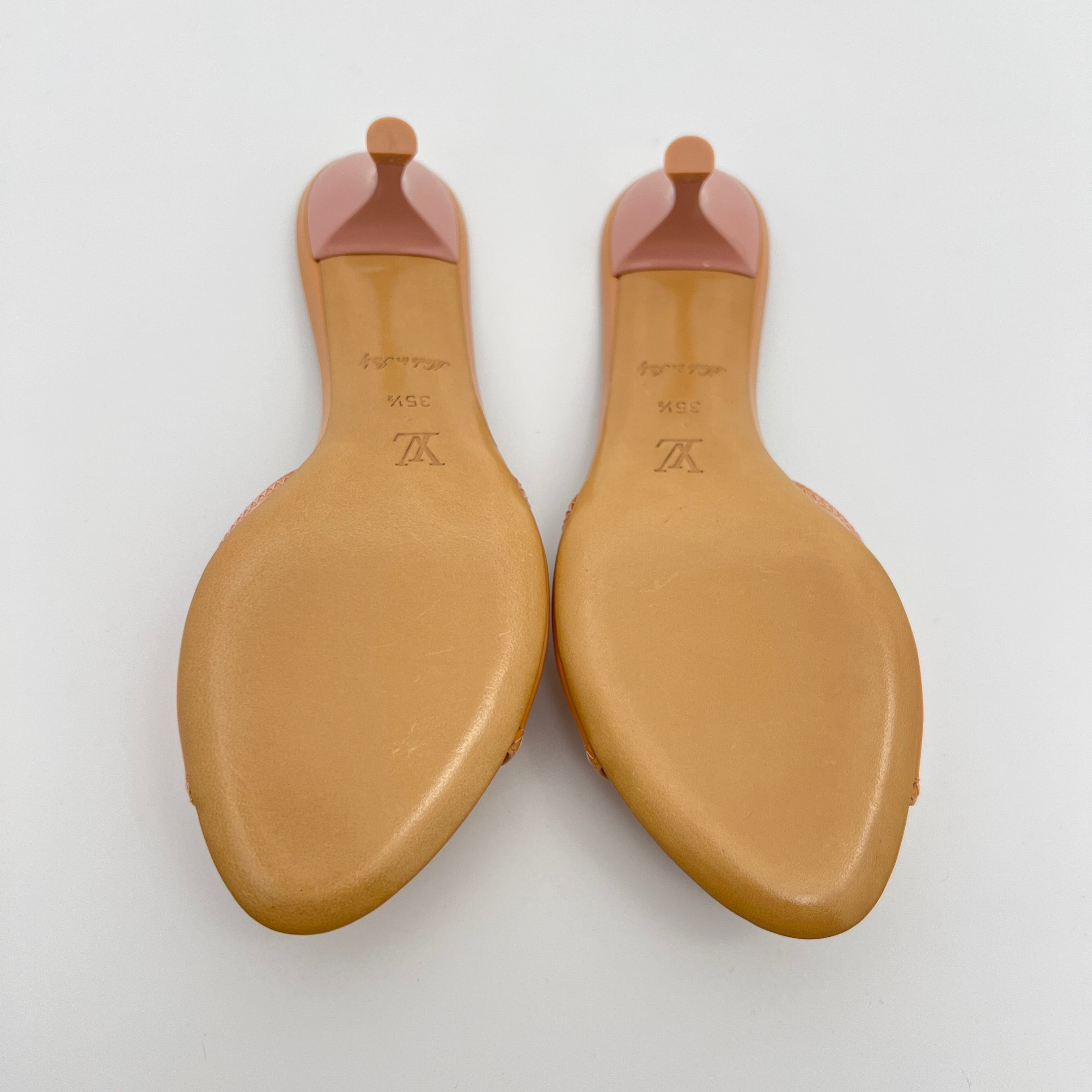 Louis Vuitton | Nude Pink Butterfly Logo Patent Leather Mules Unworn (35.5)