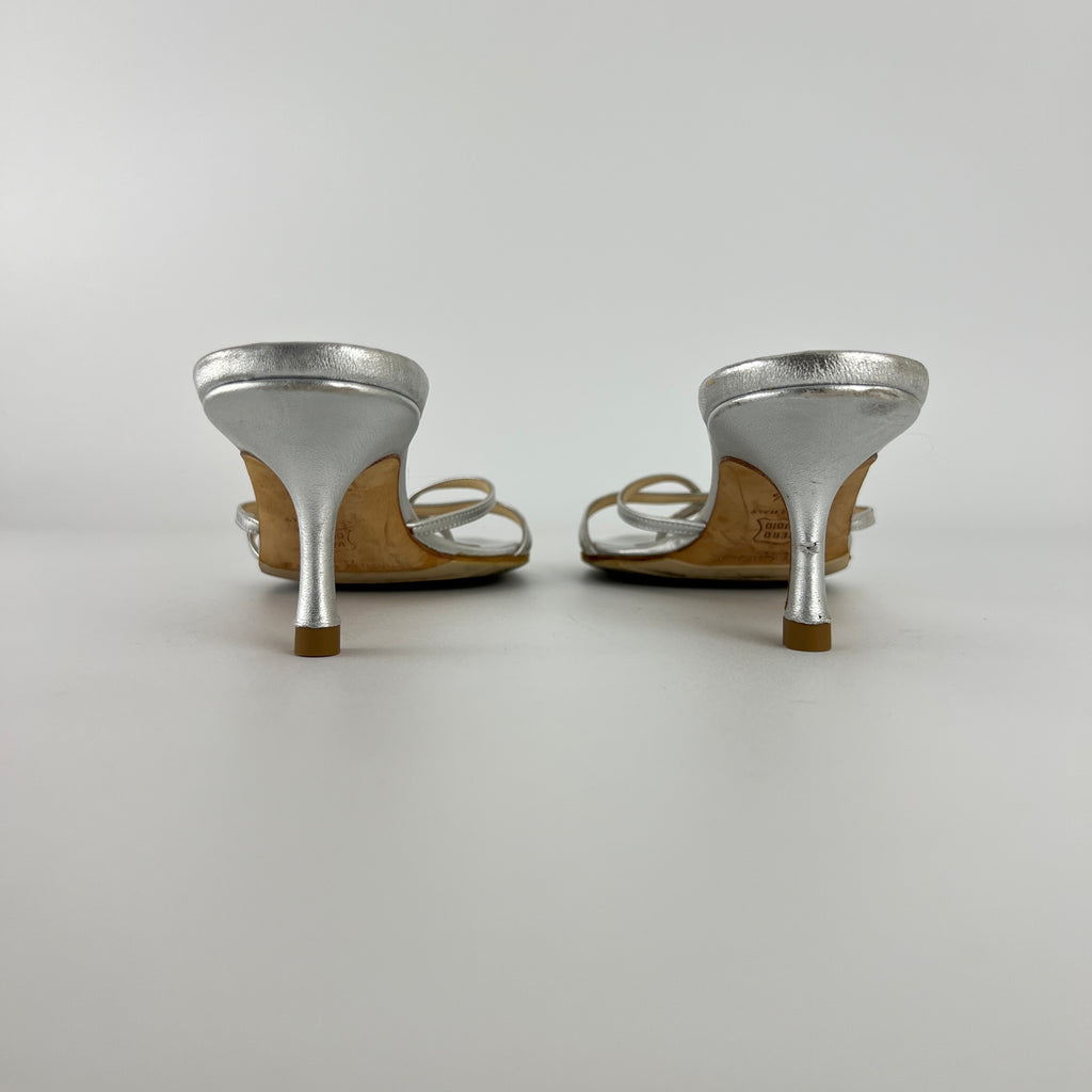 Jimmy Choo | Vintage Nimbus Metallic Silver Thong Strappy Sandal Slide Mules (35.5)