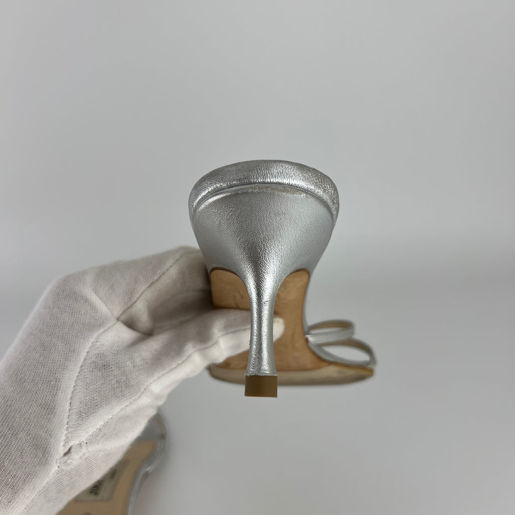 Jimmy Choo | Vintage Nimbus Metallic Silver Thong Strappy Sandal Slide Mules (35.5)