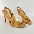 Jimmy Choo | Tan Camel Leather Wrap Slingback Stiletto Sandal Heels (40)