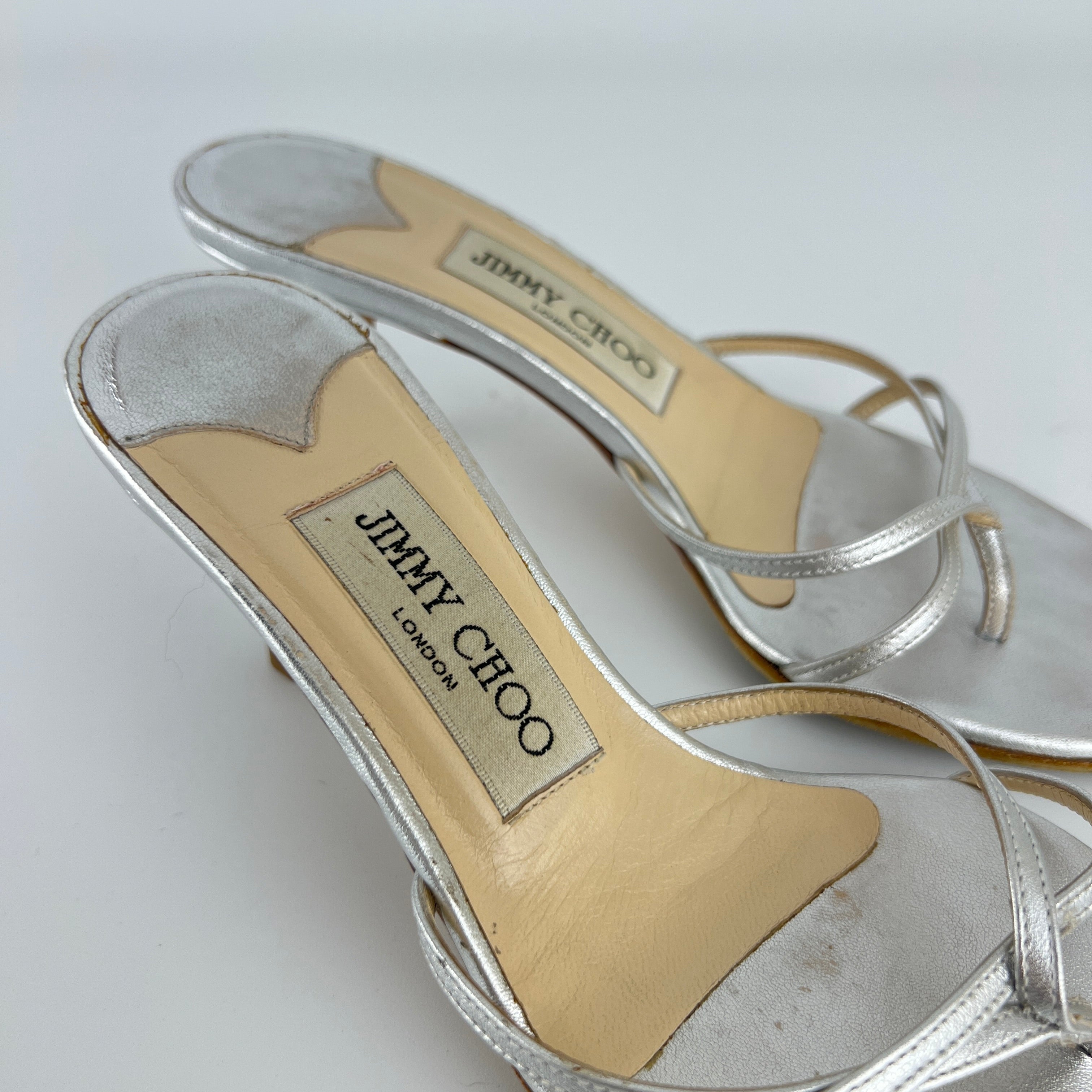 Jimmy Choo | Vintage Nimbus Metallic Silver Thong Strappy Sandal Slide Mules (35.5)