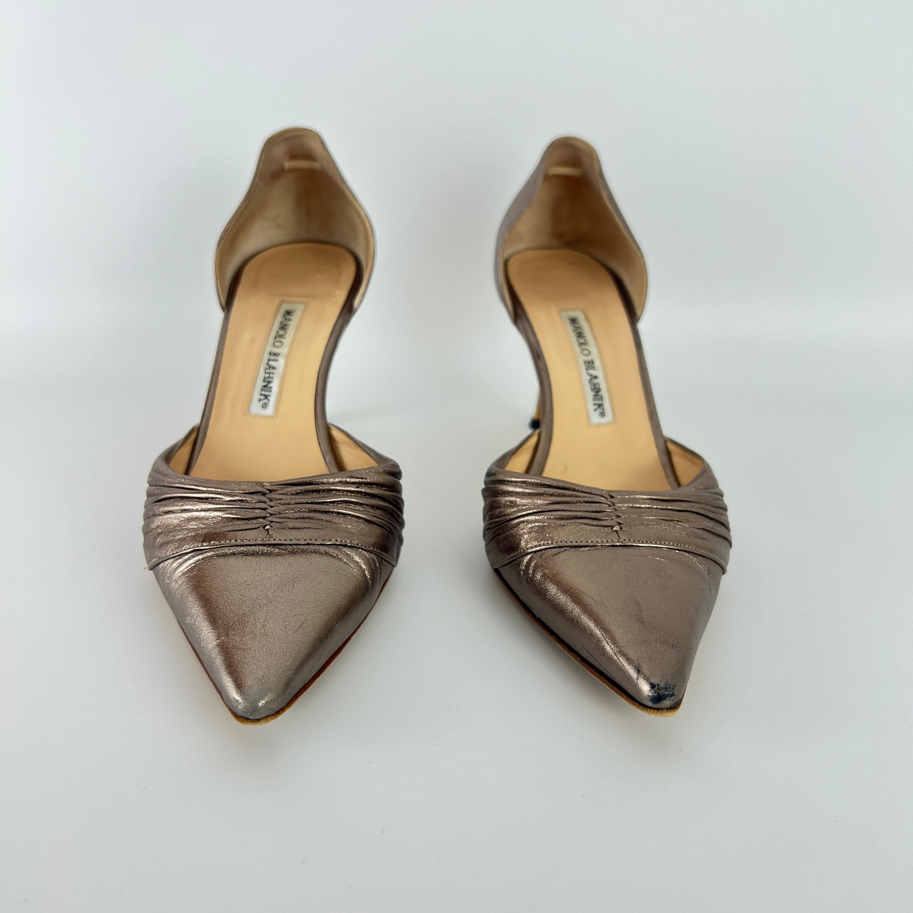 Manolo Blahnik | Metallic Silver Pointed Toe D'Orsay Pumps (39.5)