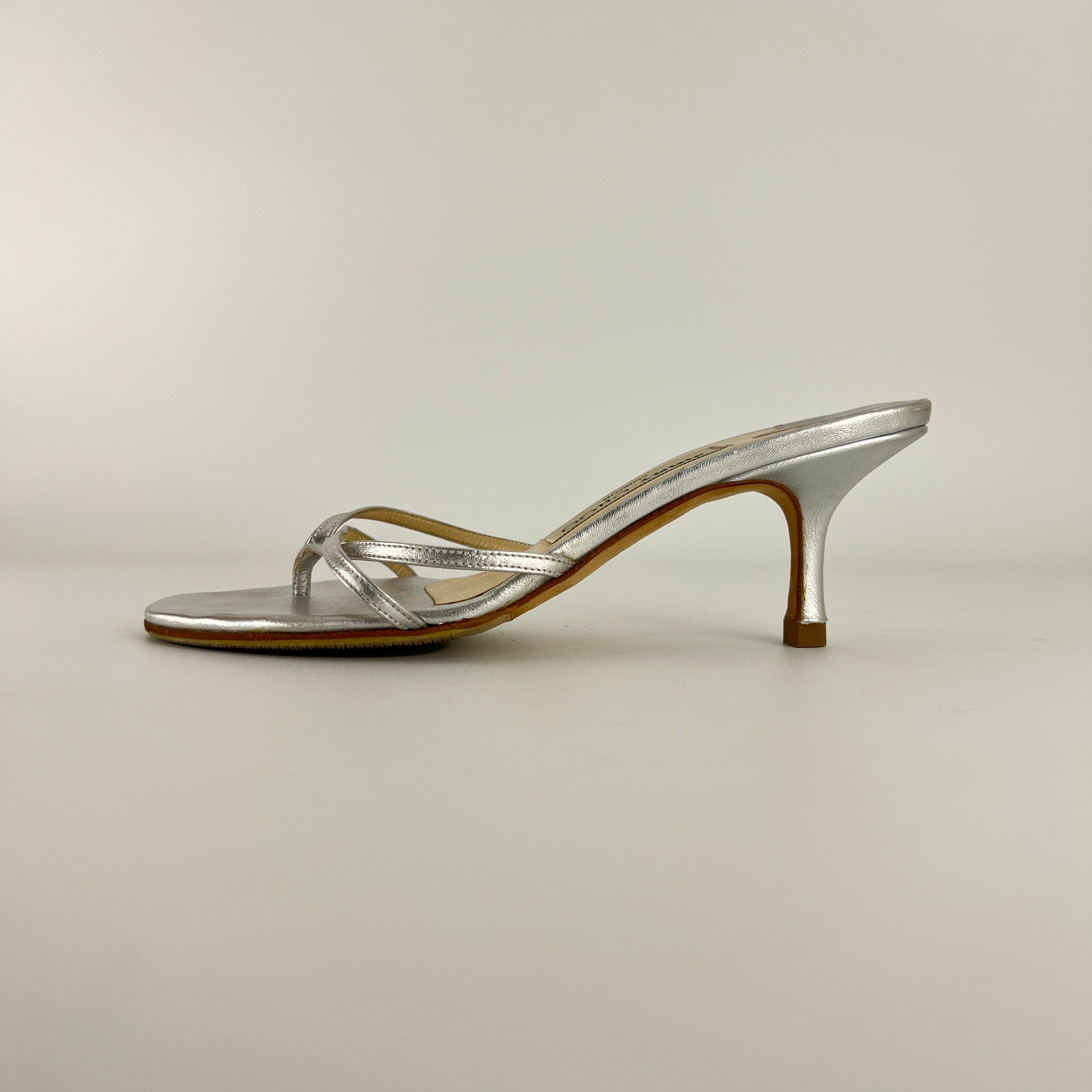 Jimmy Choo | Vintage Nimbus Metallic Silver Thong Strappy Sandal Slide Mules (35.5)