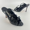 Manolo Blahnik | Claudia Black Patent Leather Ribbon Bow Sandal Heels (37.5)