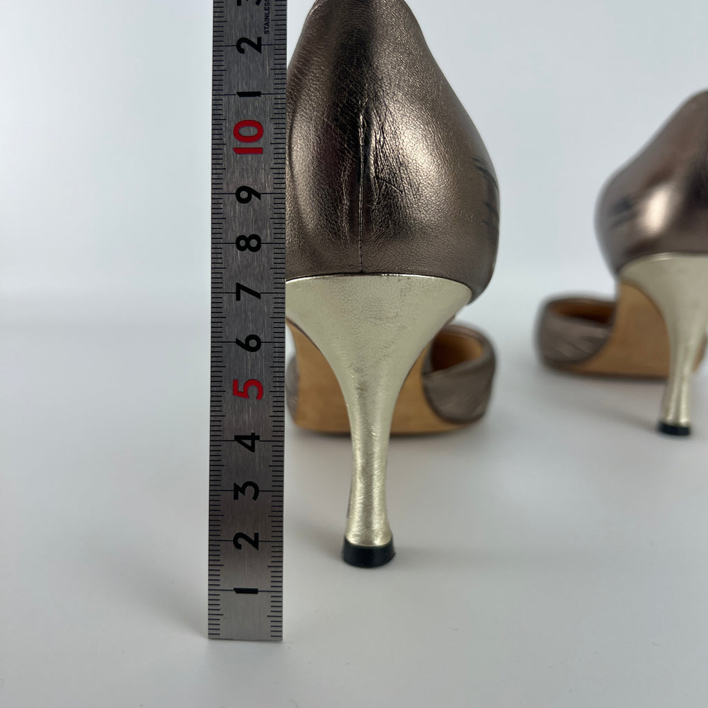 Manolo Blahnik | Metallic Silver Pointed Toe D'Orsay Pumps (39.5)