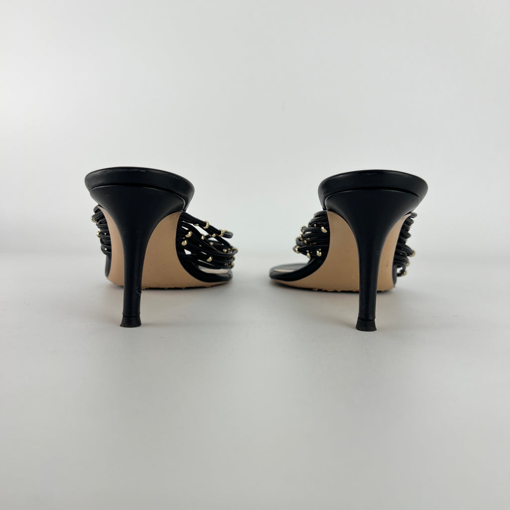 Gianvito Rossi | Black Leather Gold Hardware Thong Sandal Mules (35)