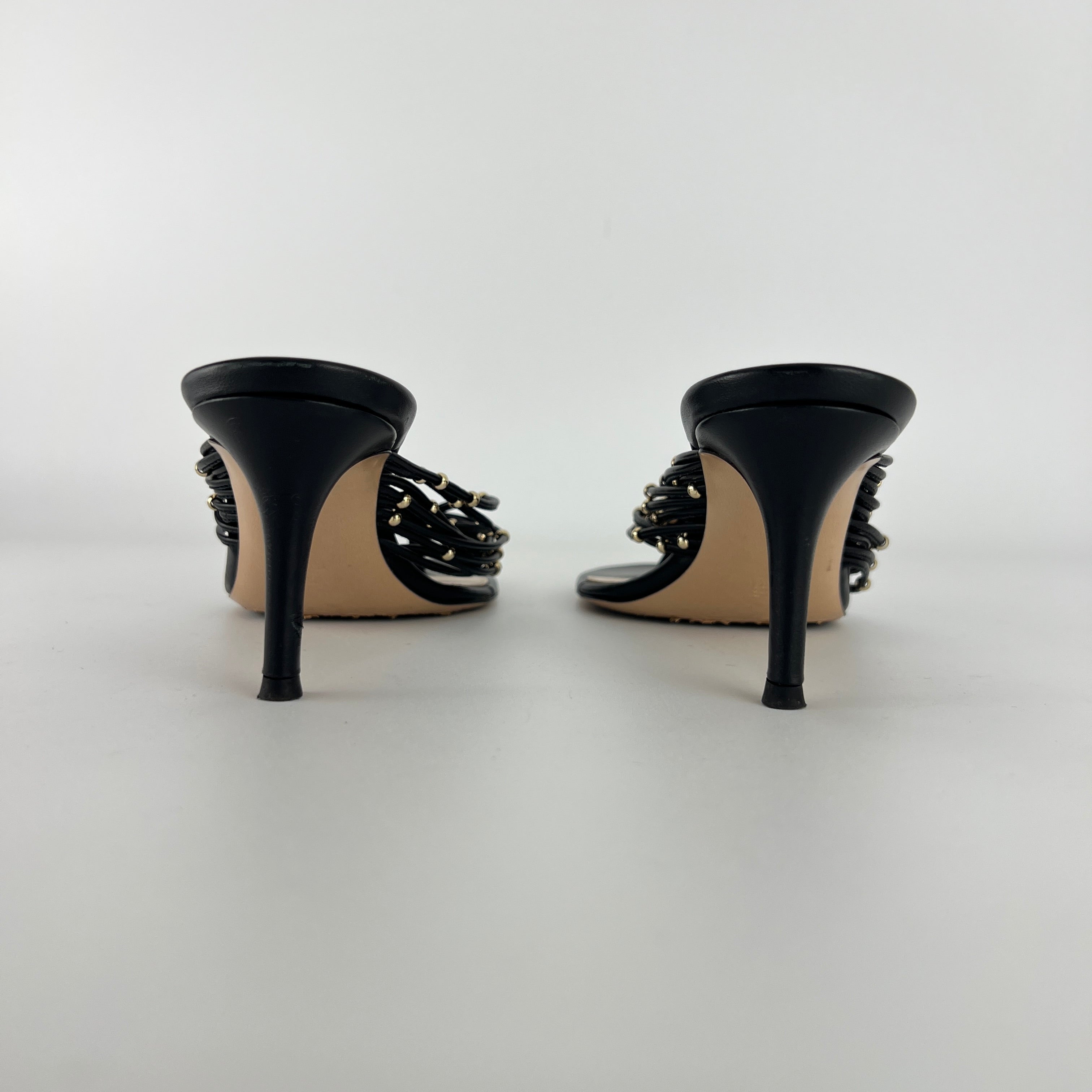 Gianvito Rossi | Black Leather Gold Hardware Thong Sandal Mules (35)