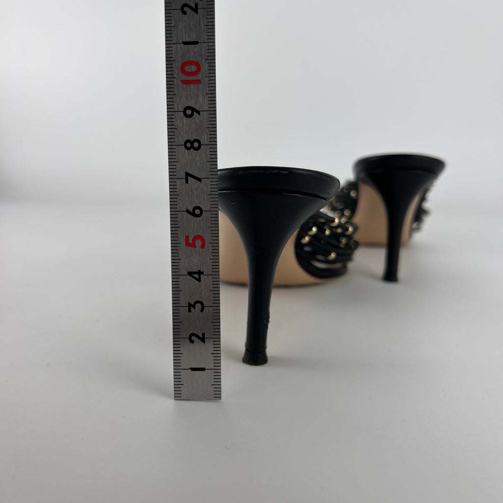 Gianvito Rossi | Black Leather Gold Hardware Thong Sandal Mules (35)