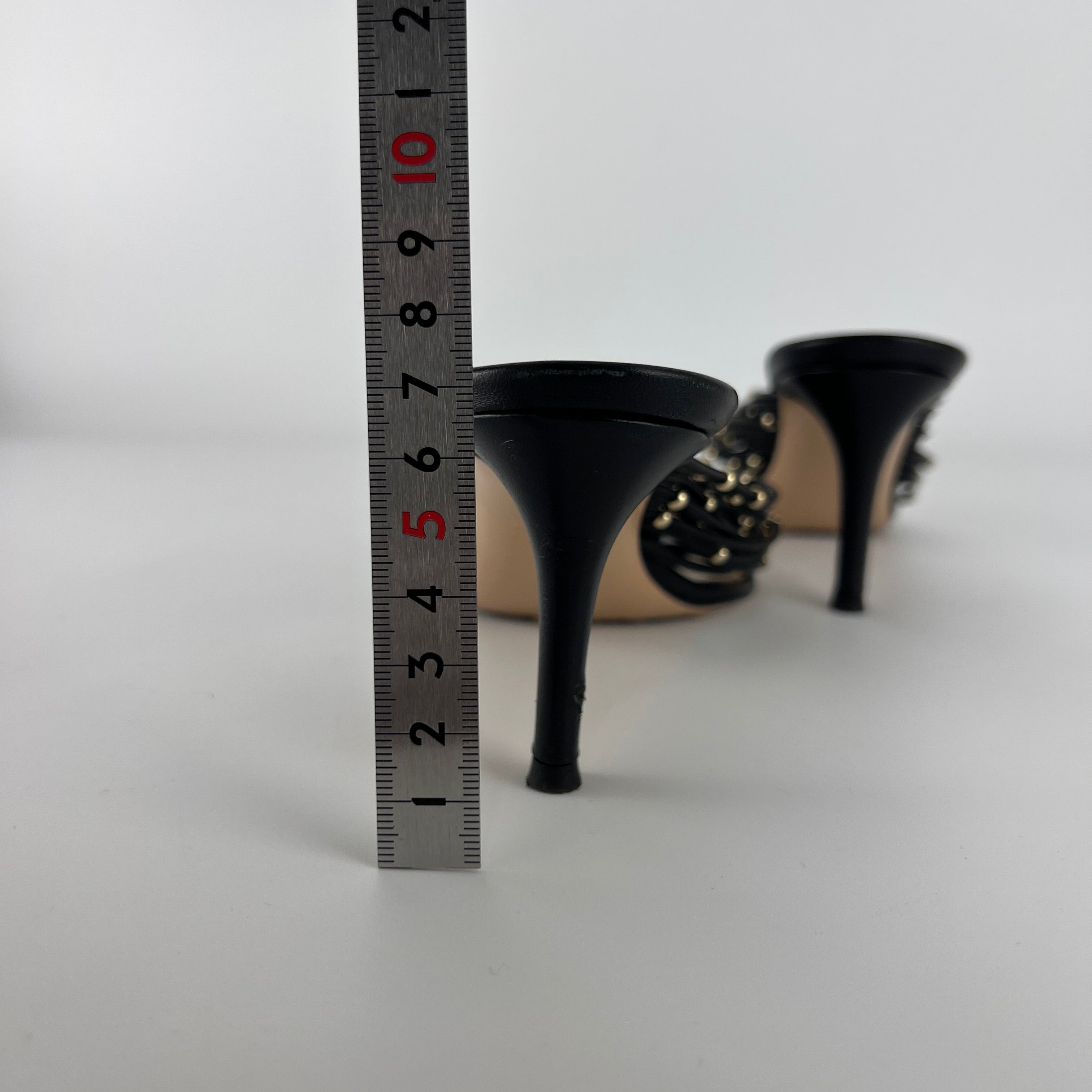 Gianvito Rossi | Black Leather Gold Hardware Thong Sandal Mules (35)