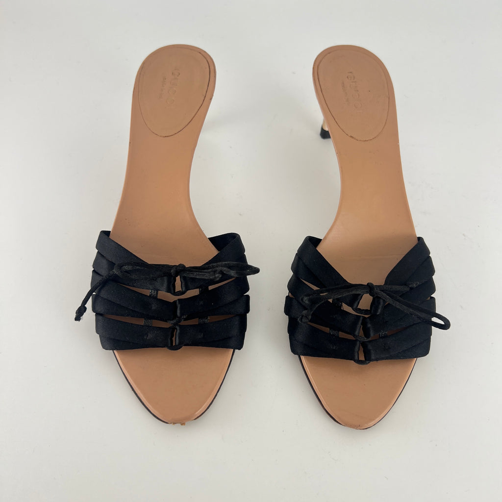 Gucci Black | S/S2004 Tom Ford Era Black Satin Corset Gold Bamboo Mules (36)