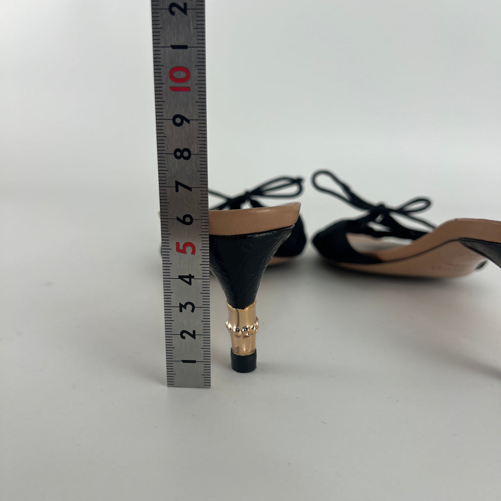 Gucci Black | S/S2004 Tom Ford Era Black Satin Corset Gold Bamboo Mules (36)
