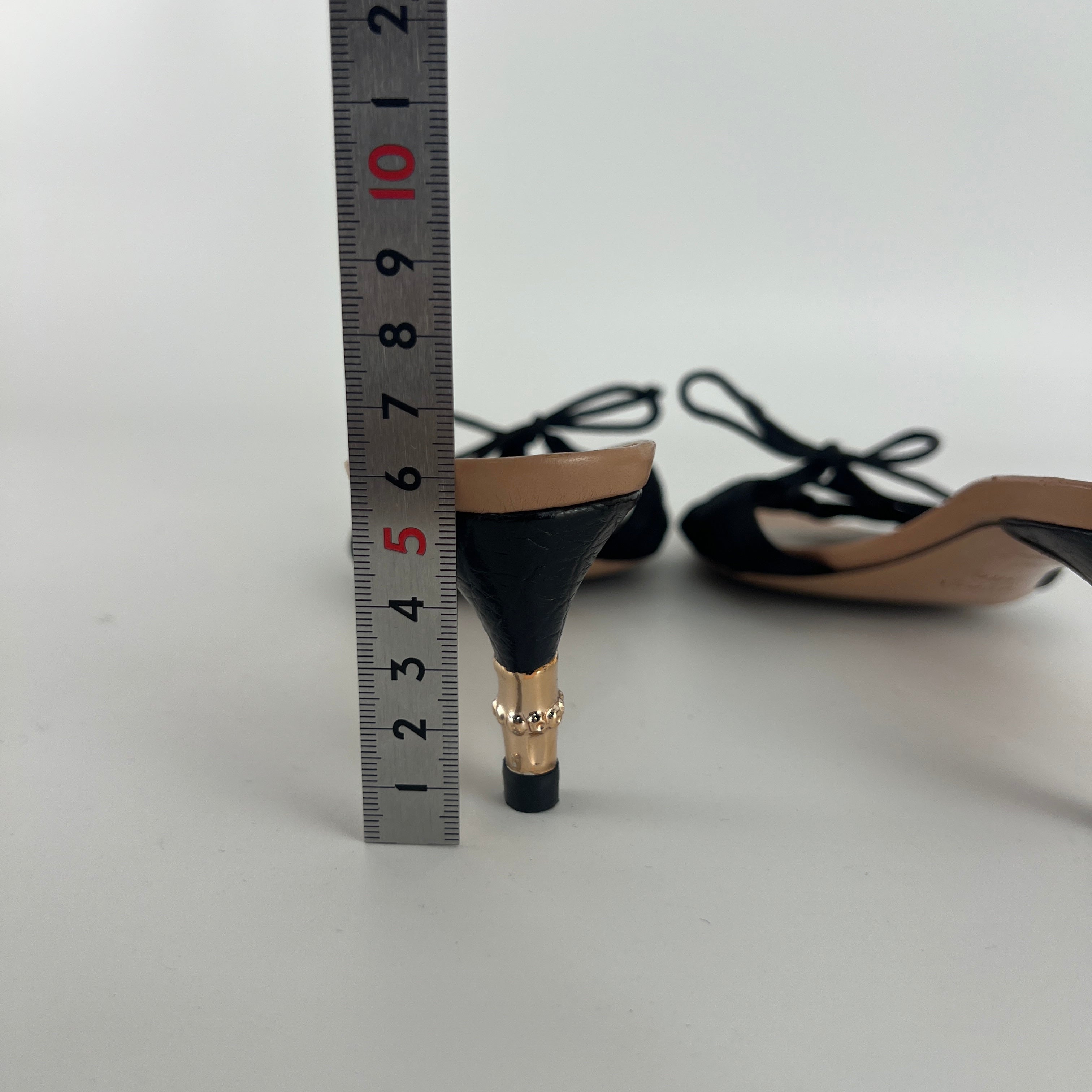 Gucci Black | S/S2004 Tom Ford Era Black Satin Corset Gold Bamboo Mules (36)