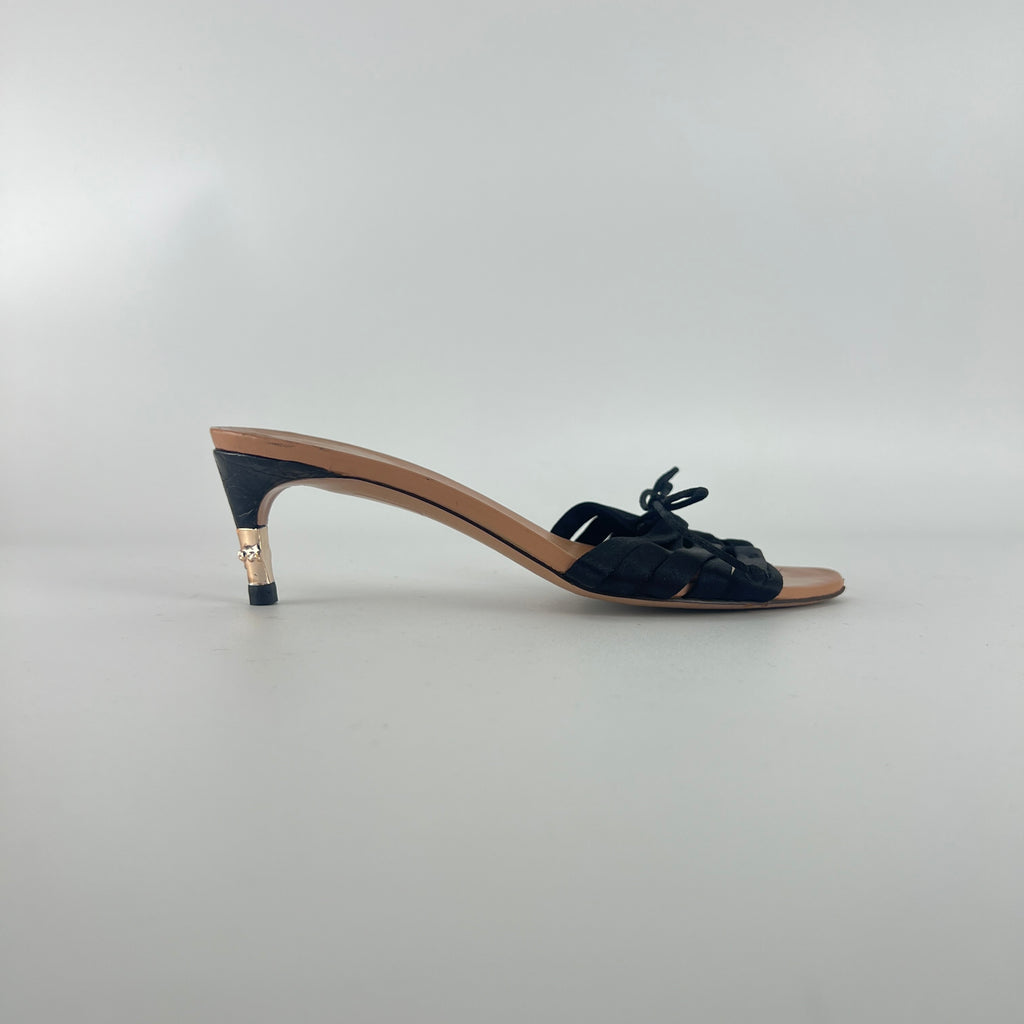 Gucci Black | S/S2004 Tom Ford Era Black Satin Corset Gold Bamboo Mules (36)