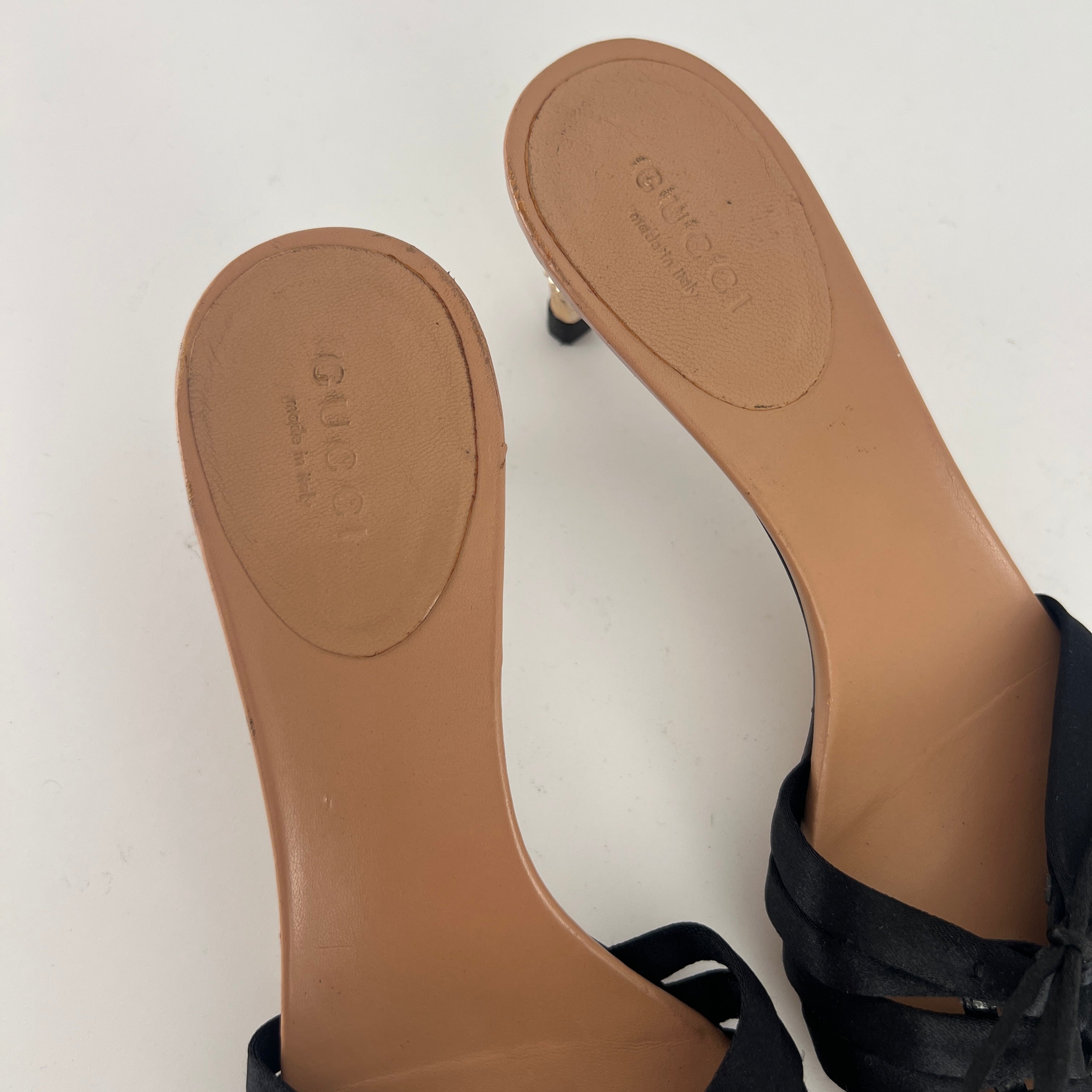 Gucci Black | S/S2004 Tom Ford Era Black Satin Corset Gold Bamboo Mules (36)