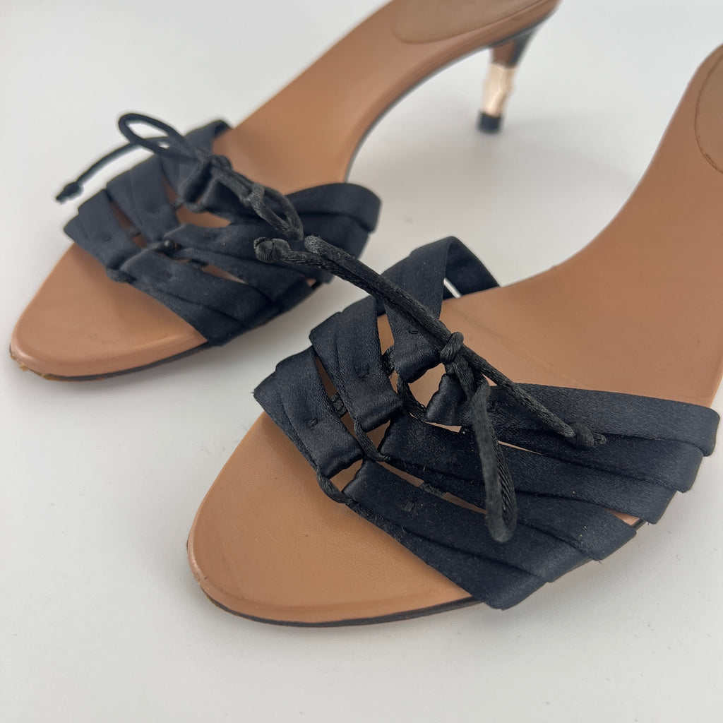 Gucci Black | S/S2004 Tom Ford Era Black Satin Corset Gold Bamboo Mules (36)