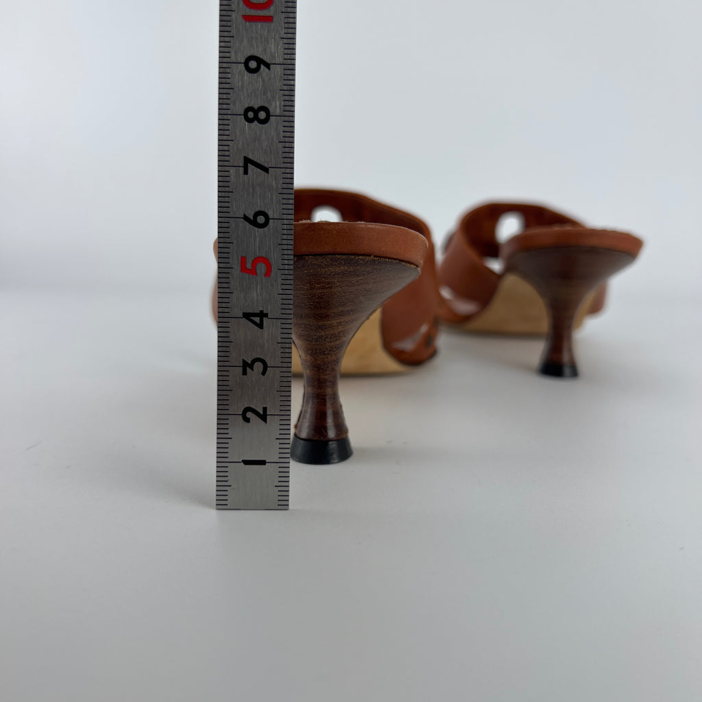 Manolo Blahnik | Brown Leather Straps Bronze Stud Slide Sandal Mules (36.5)