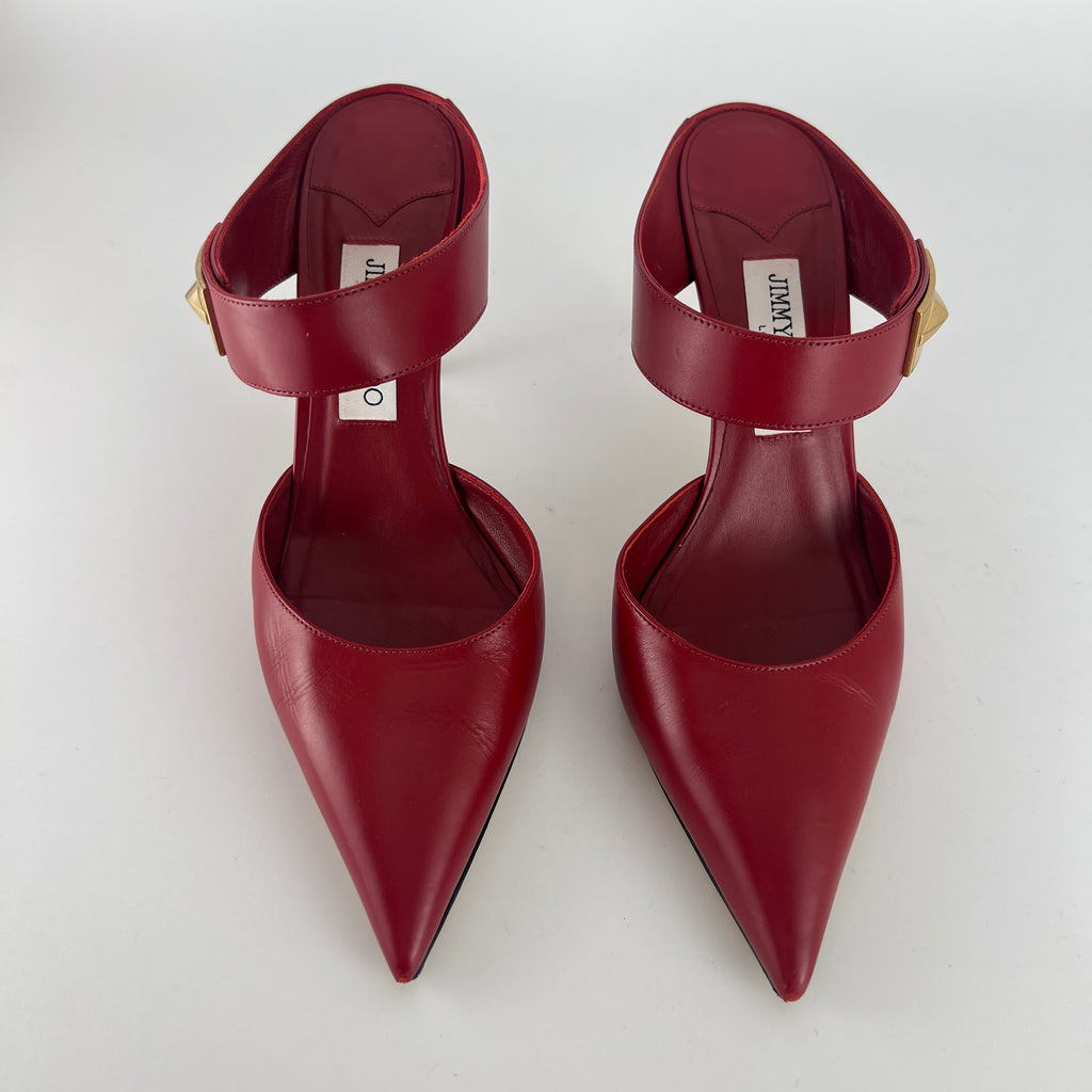 Jimmy Choo | Smokey Red Leather Pointed Toe Slide Mule (39)
