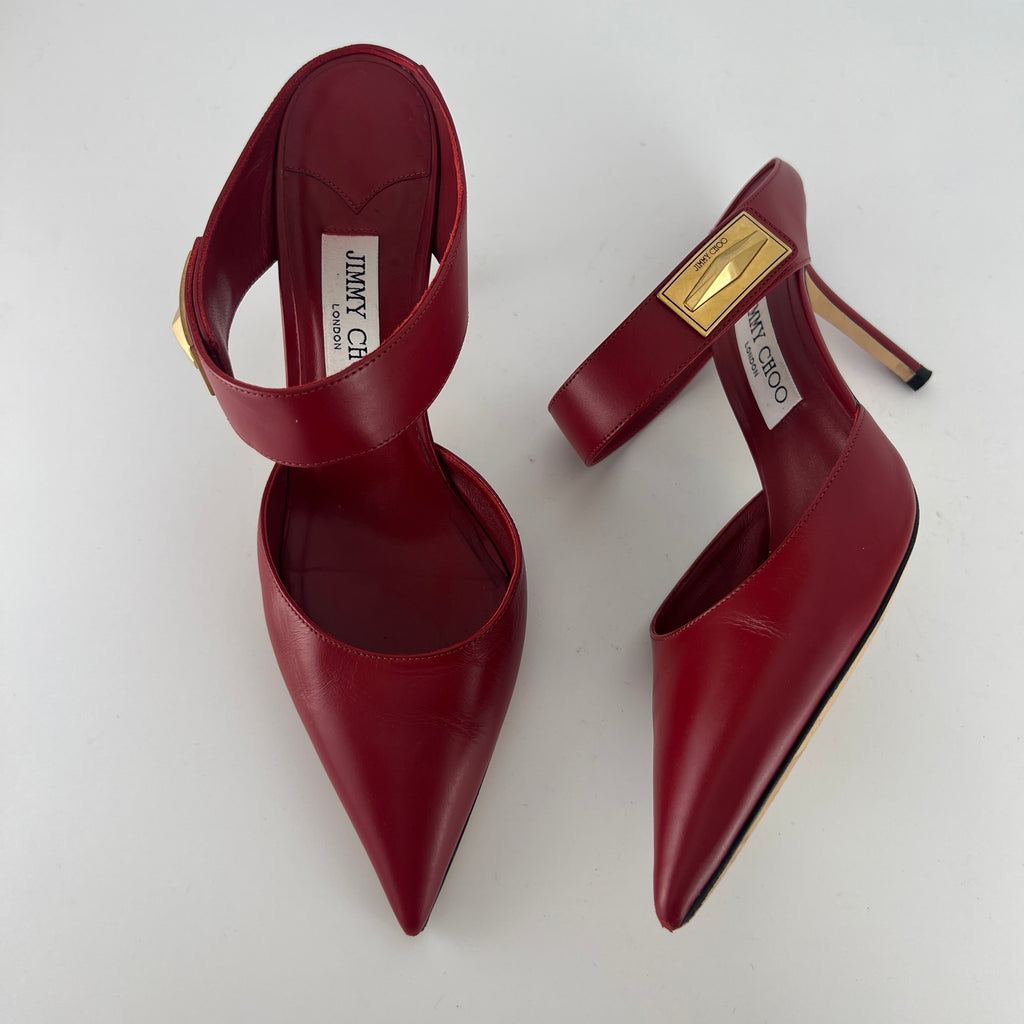 Jimmy Choo | Smokey Red Leather Pointed Toe Slide Mule (39)