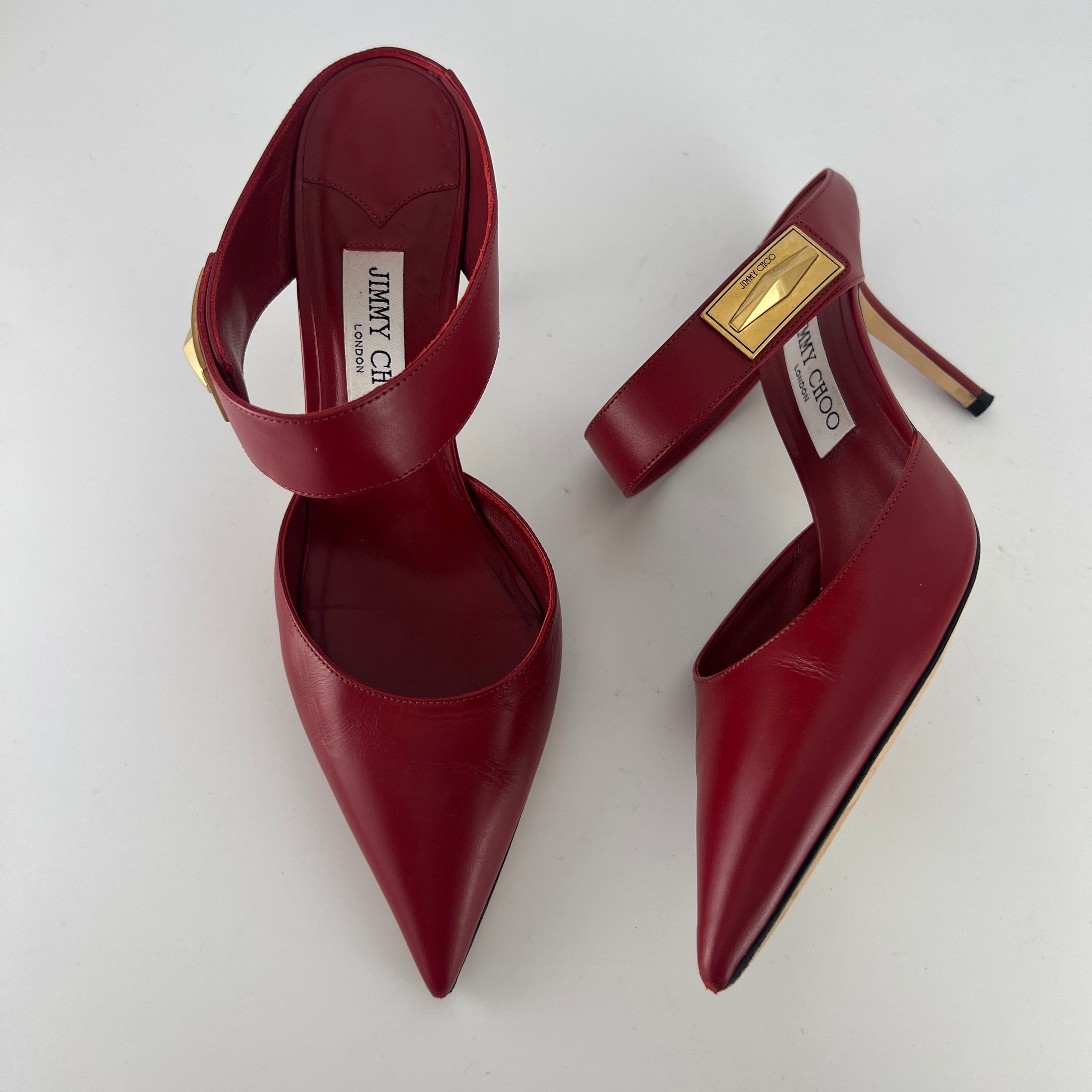 Jimmy Choo | Smokey Red Leather Pointed Toe Slide Mule (39)