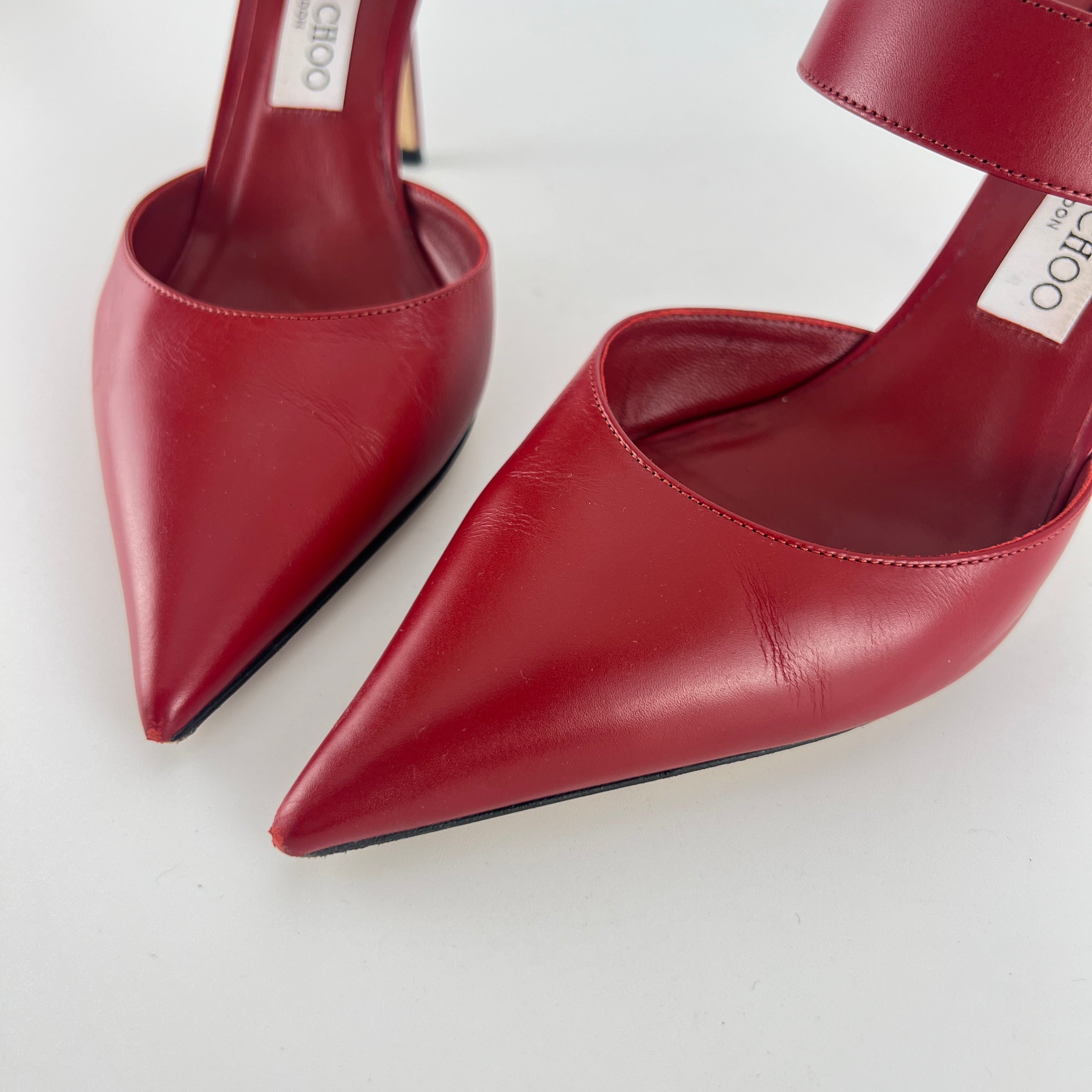 Jimmy Choo | Smokey Red Leather Pointed Toe Slide Mule (39)