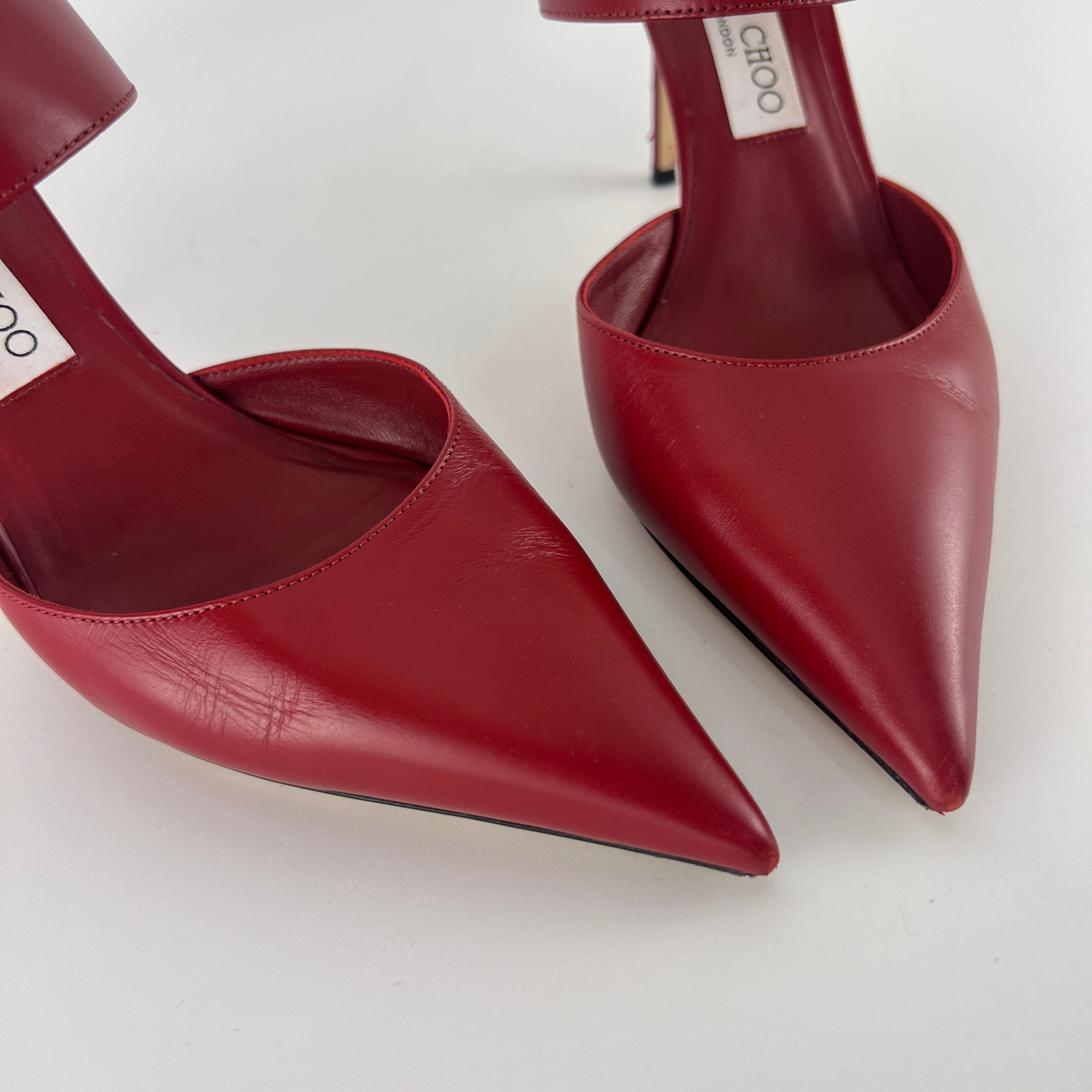 Jimmy Choo | Smokey Red Leather Pointed Toe Slide Mule (39)
