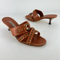 Manolo Blahnik | Brown Leather Straps Bronze Stud Slide Sandal Mules (36.5)