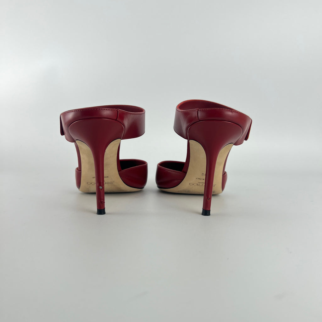 Jimmy Choo | Smokey Red Leather Pointed Toe Slide Mule (39)