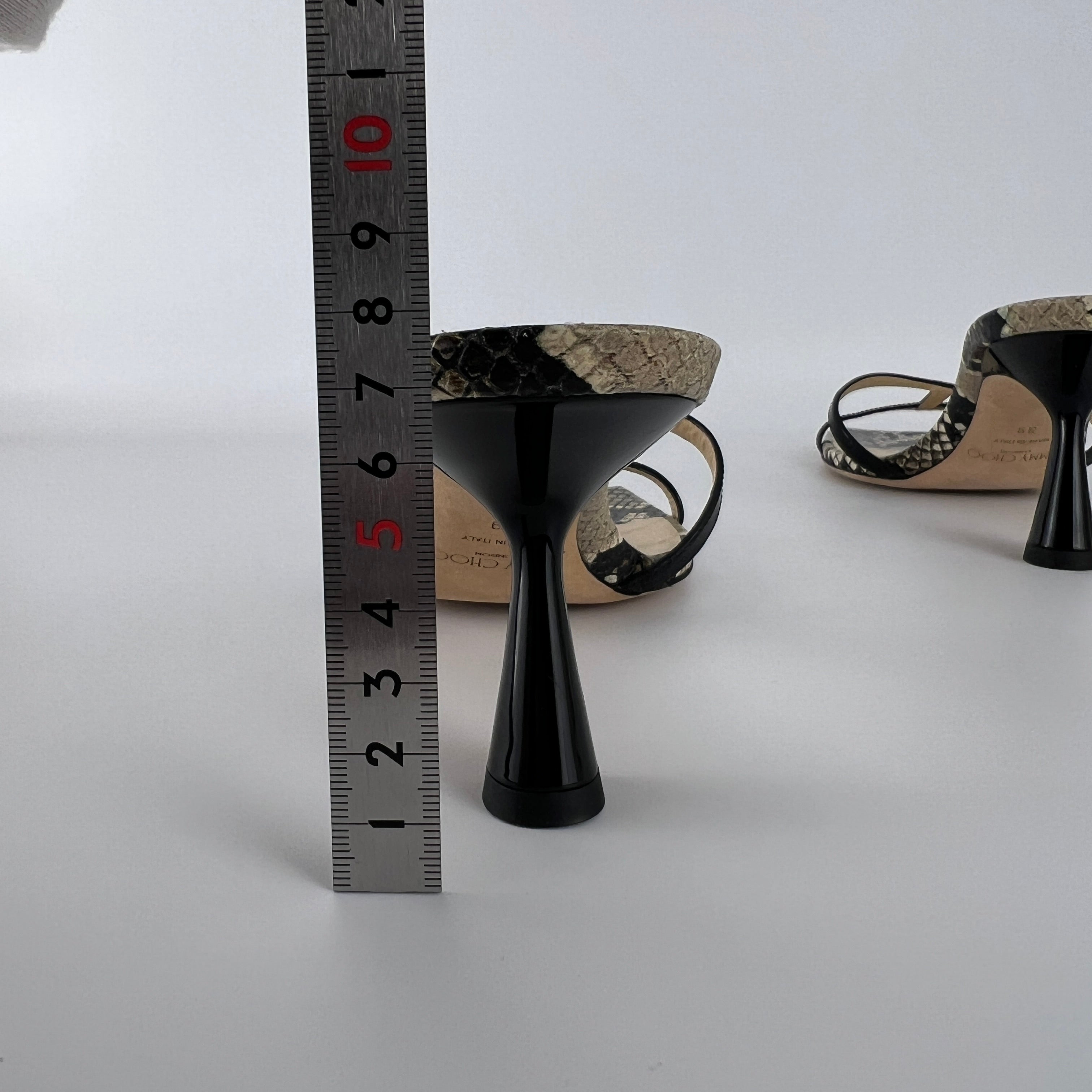 Jimmy Choo | Ria 65 Snake Embossed Gray Black Leather Slide Sandal Mule(39)