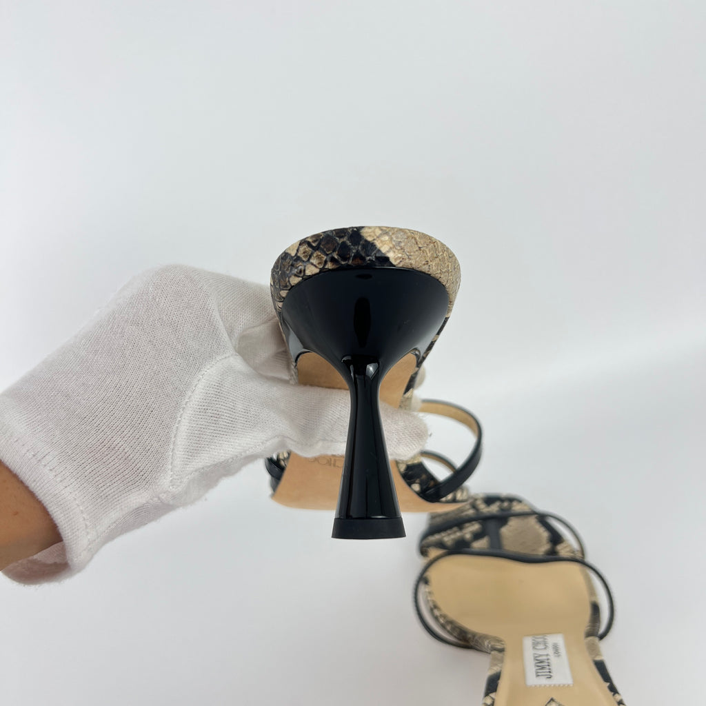 Jimmy Choo | Ria 65 Snake Embossed Gray Black Leather Slide Sandal Mule(39)
